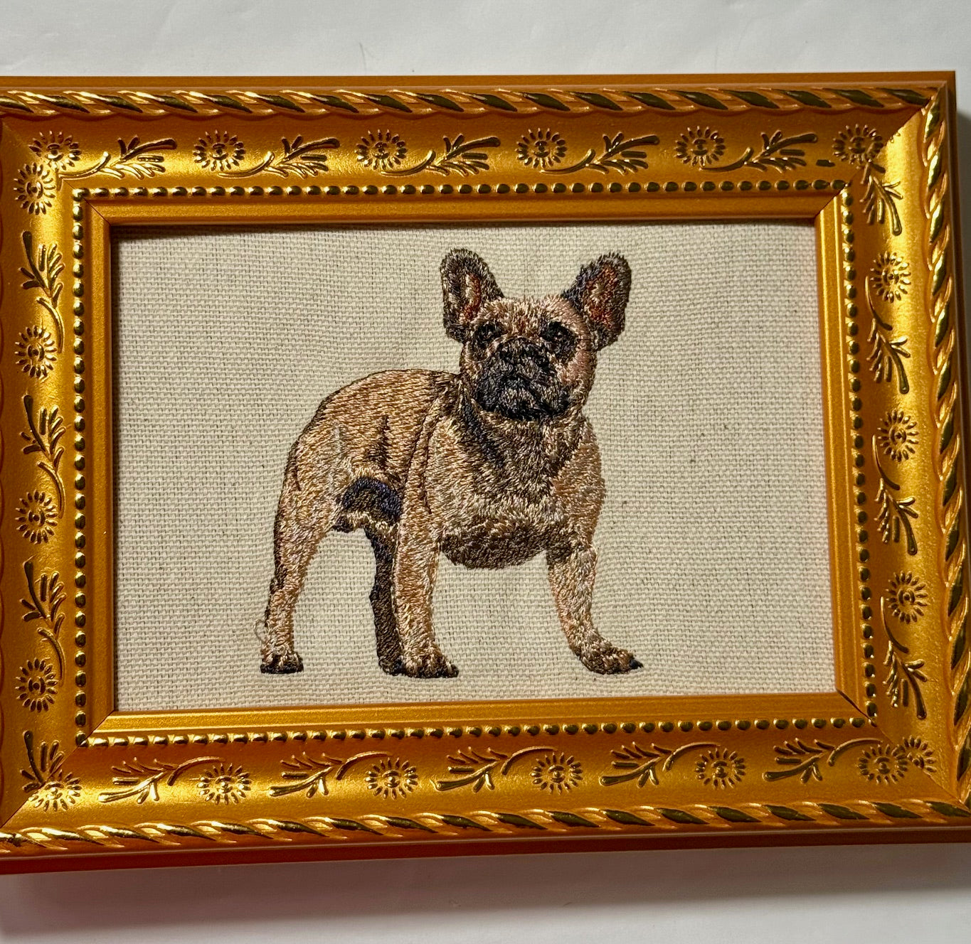 French Bulldog Machine Embroidered Framed Art No. 2 | Tabletop Decor