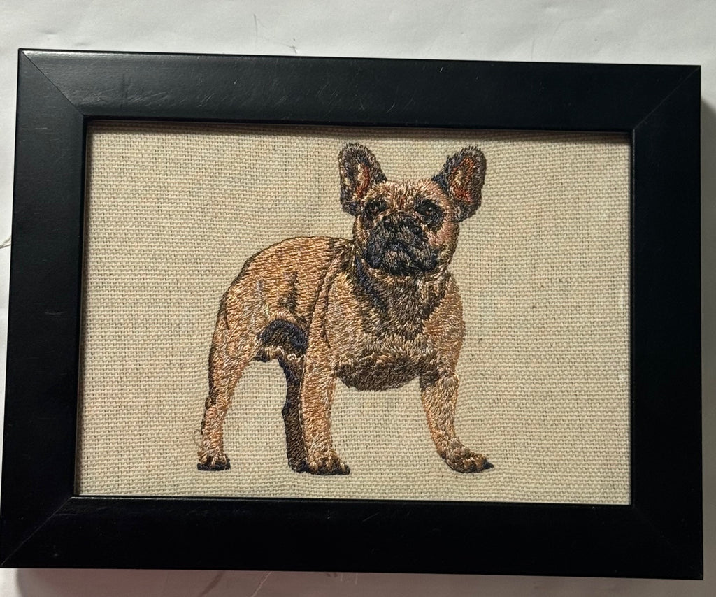 French Bulldog Machine Embroidered Framed Art No. 2 | Tabletop Decor
