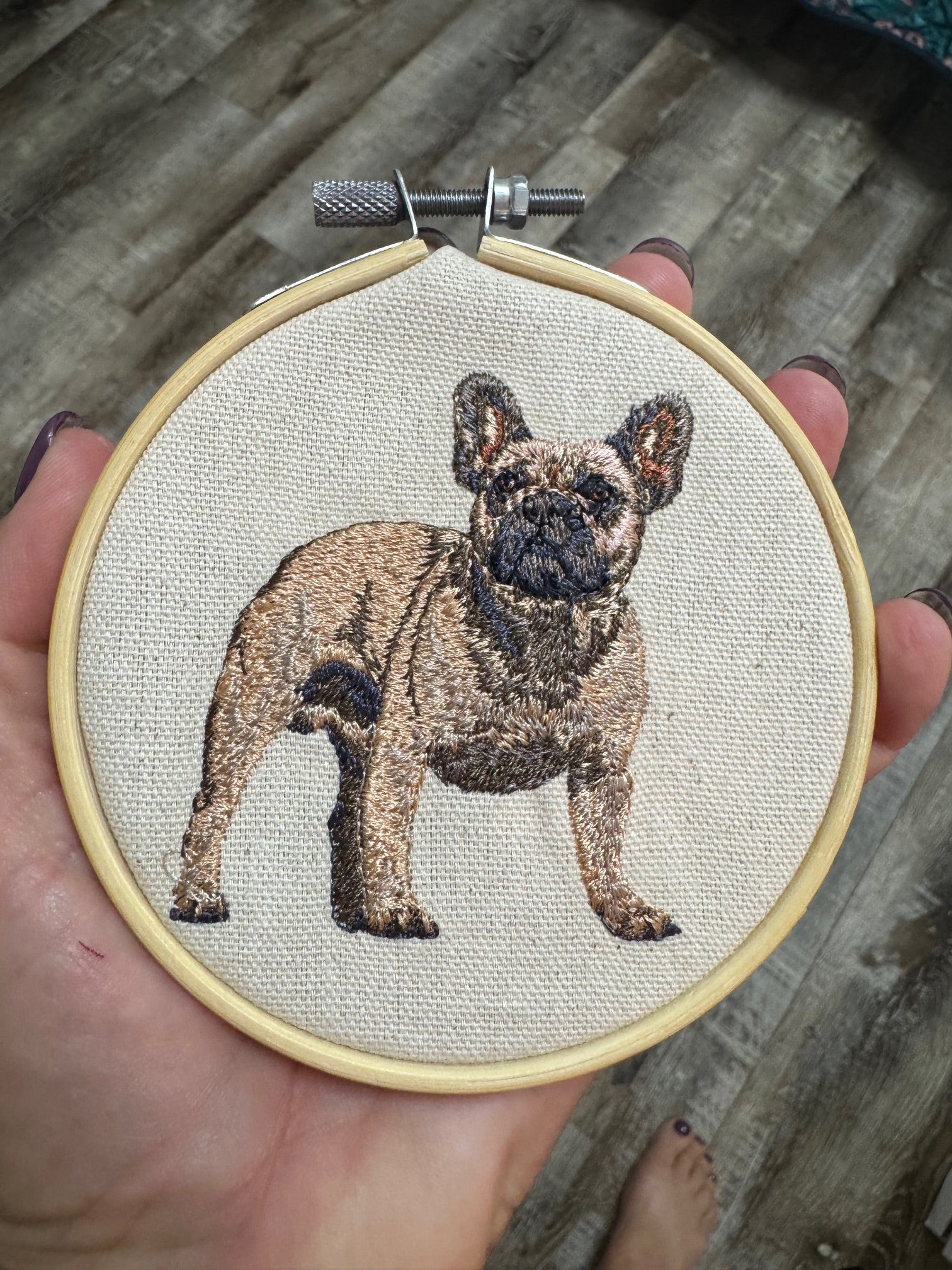 French Bulldog Machine Embroidered Framed Art No. 2 | Tabletop Decor