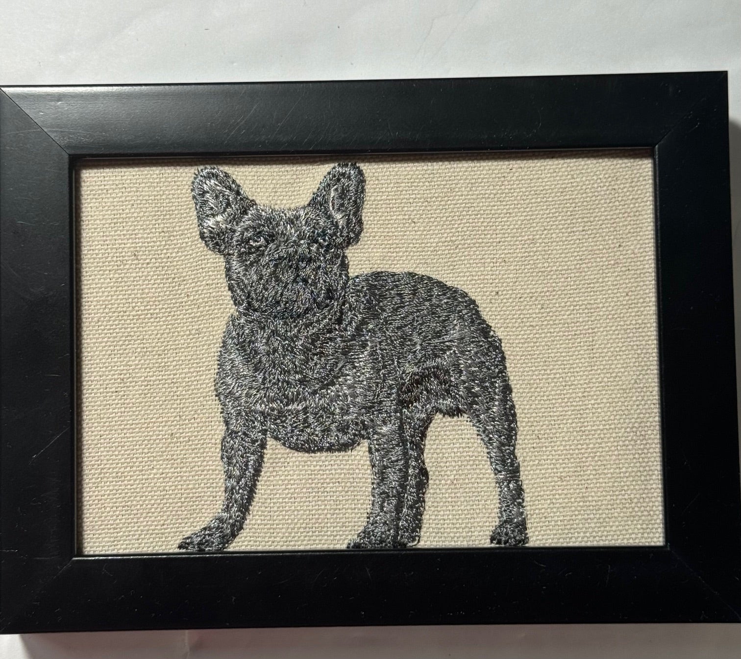 French Bulldog Machine Embroidered Framed Art | Tabletop Decor