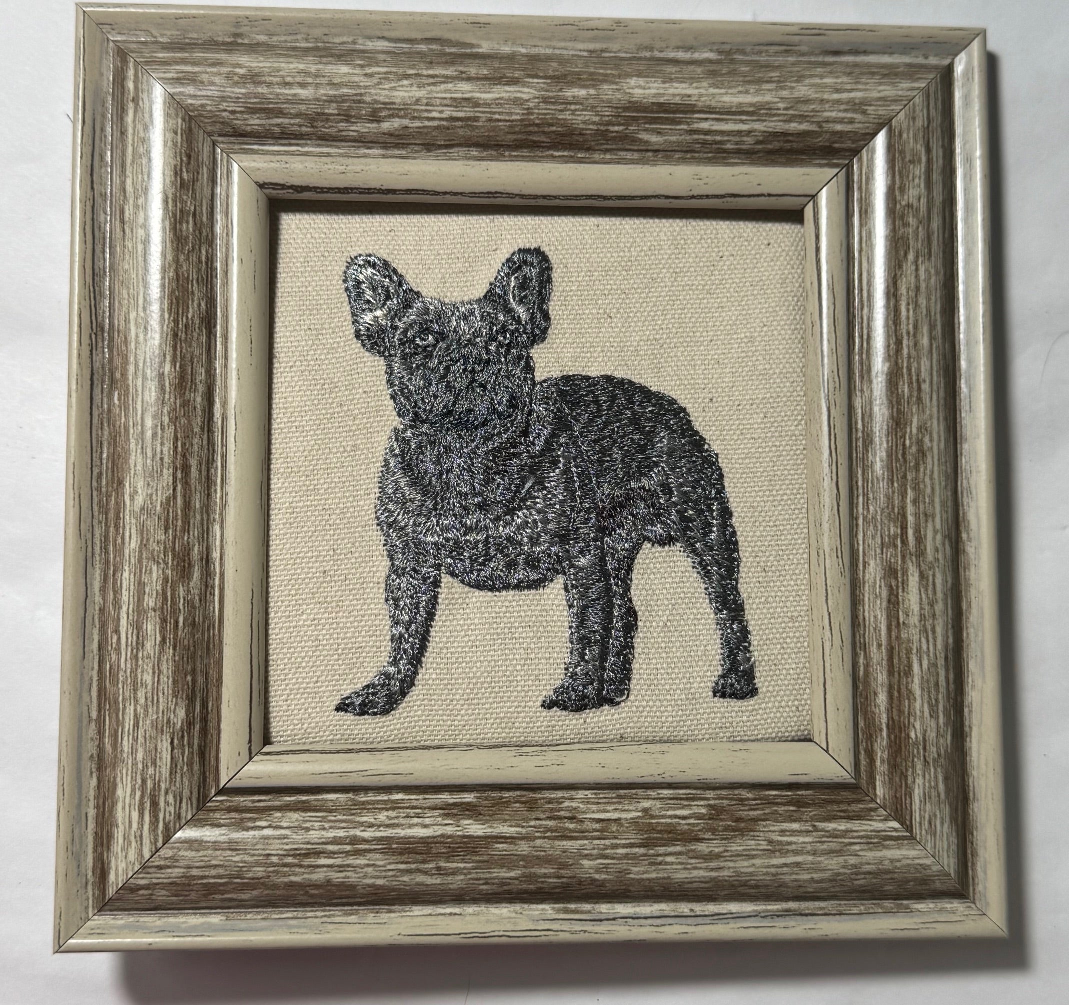 French Bulldog Machine Embroidered Framed Art | Tabletop Decor