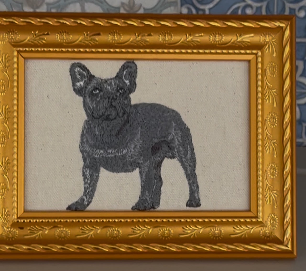 French Bulldog Machine Embroidered Framed Art | Tabletop Decor