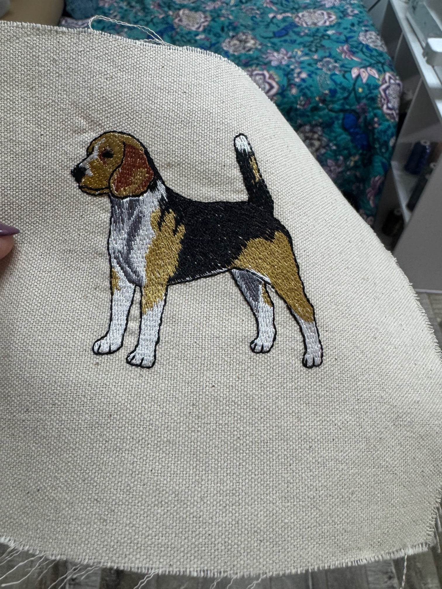 Beagle Machine Embroidered Framed Art | Tabletop Decor