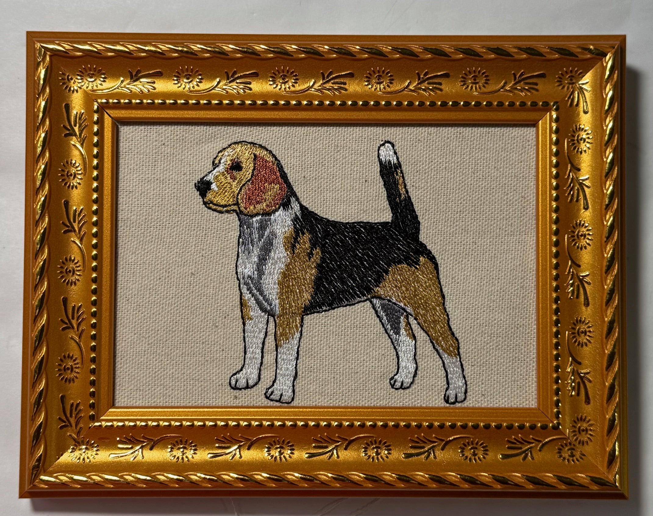 Beagle Machine Embroidered Framed Art | Tabletop Decor