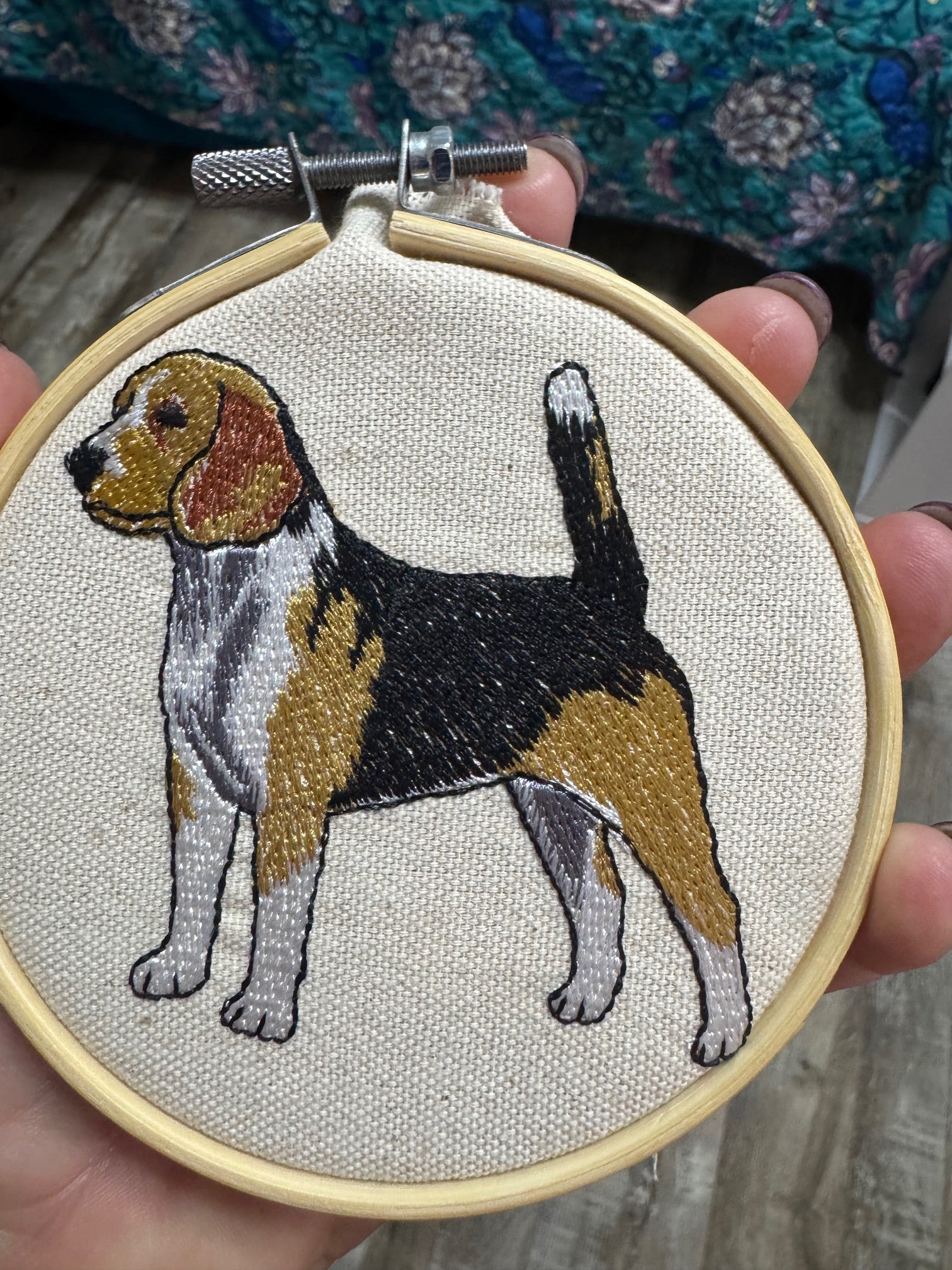 Beagle Machine Embroidered Framed Art | Tabletop Decor