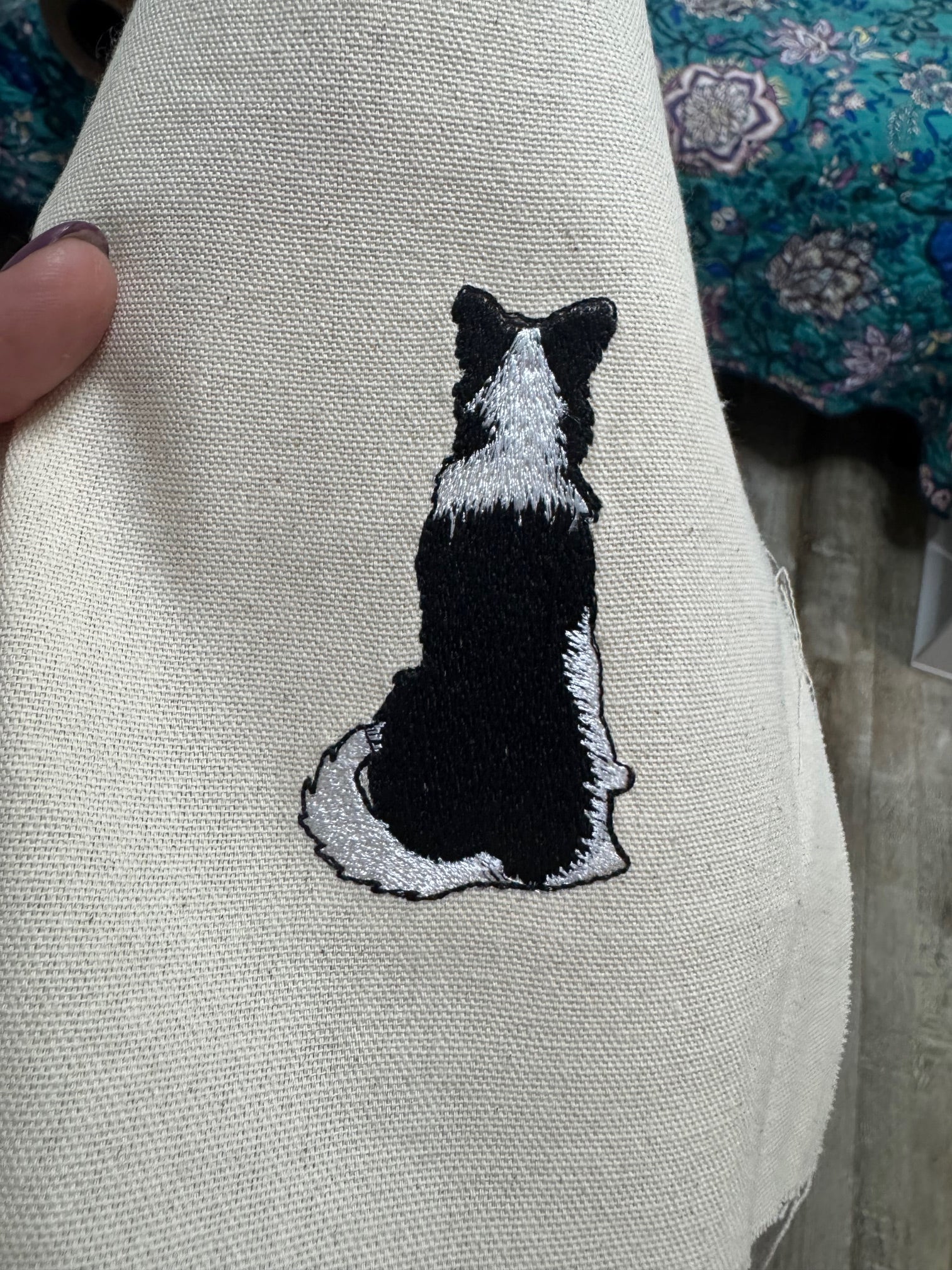 Border Collie Machine Embroidered Framed Art | Tabletop Decor