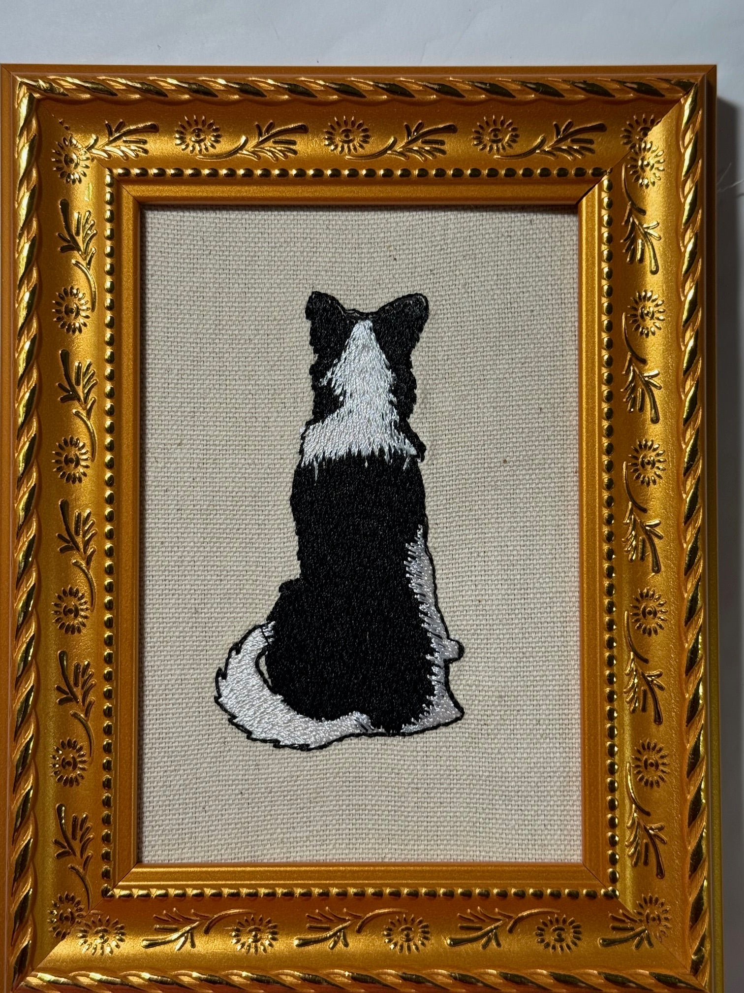 Border Collie Machine Embroidered Framed Art | Tabletop Decor