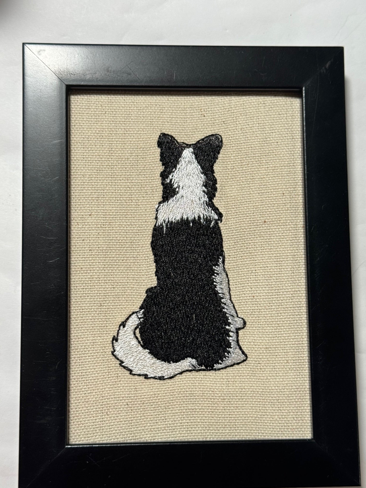 Border Collie Machine Embroidered Framed Art | Tabletop Decor
