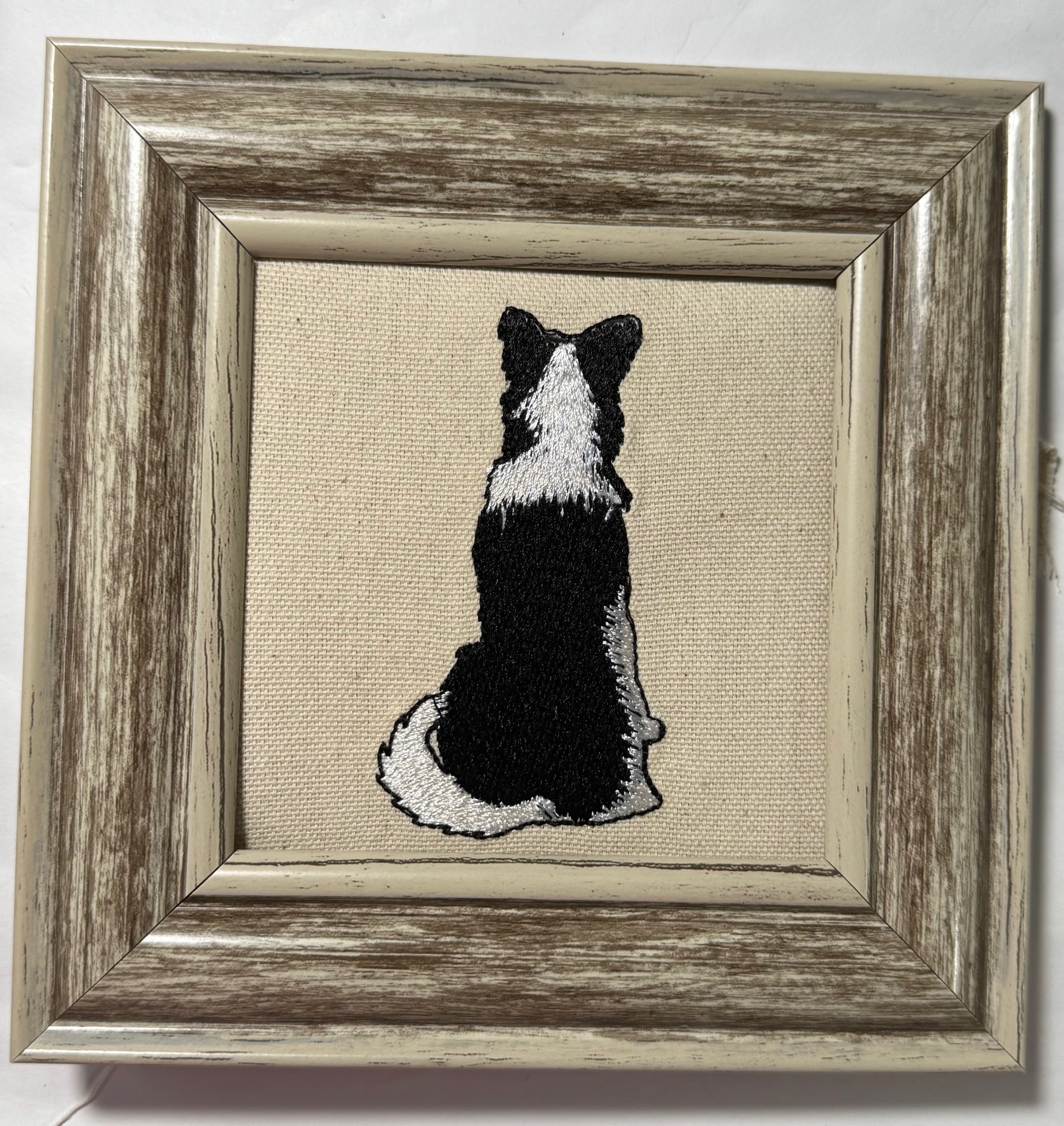 Border Collie Machine Embroidered Framed Art | Tabletop Decor