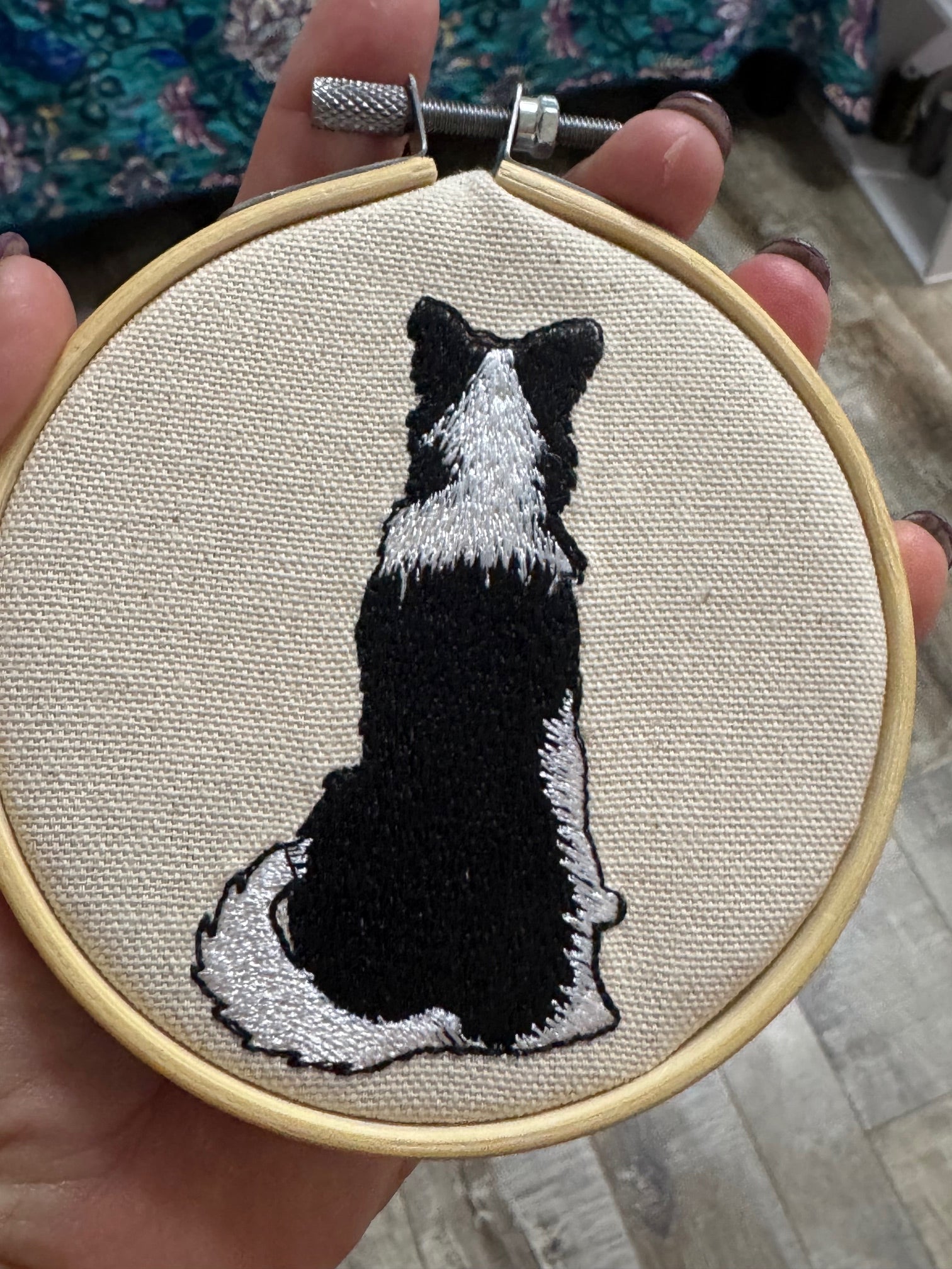 Border Collie Machine Embroidered Framed Art | Tabletop Decor