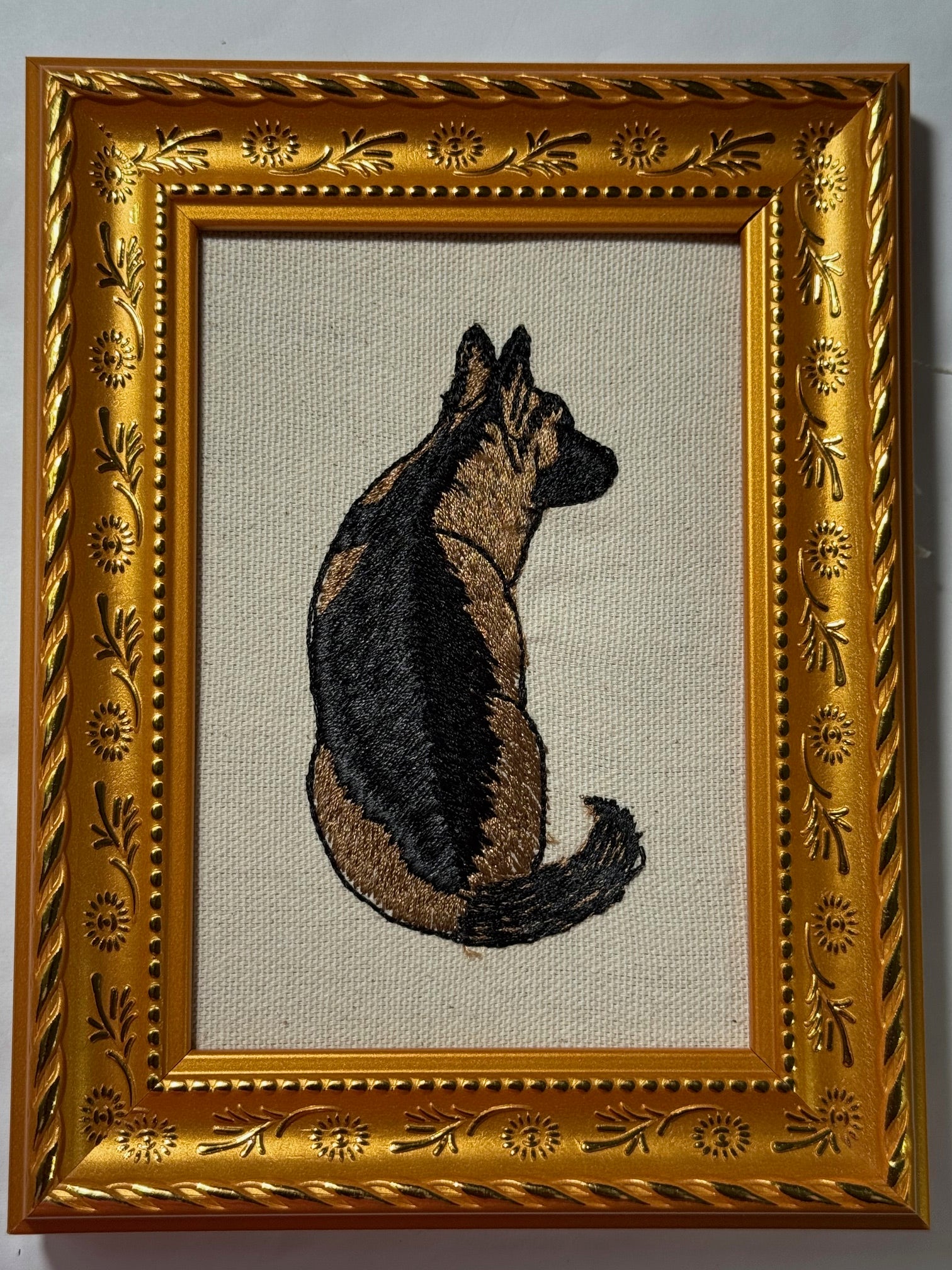 German Shepherd Machine Embroidered Framed Art | Tabletop Decor