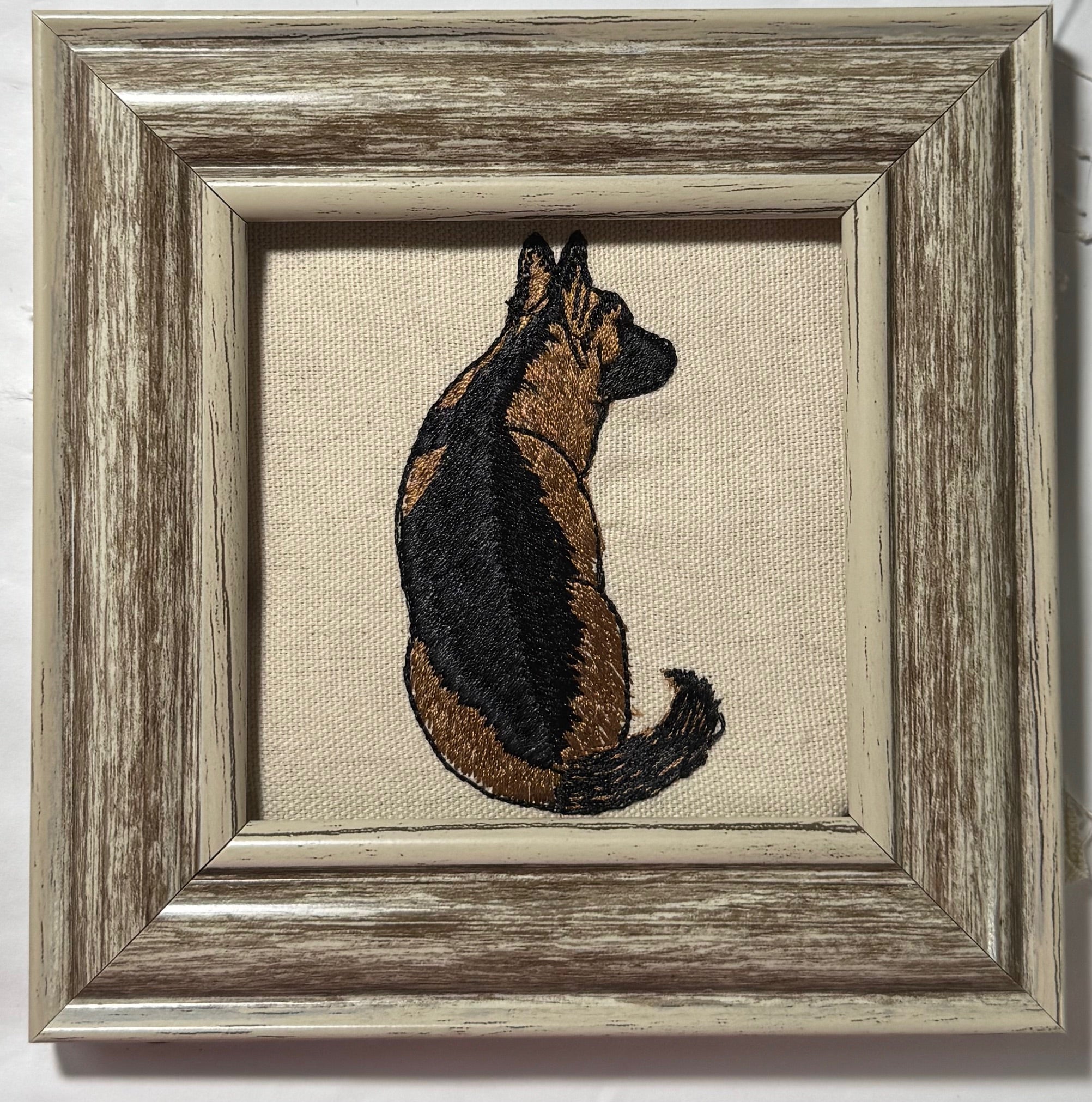 German Shepherd Machine Embroidered Framed Art | Tabletop Decor