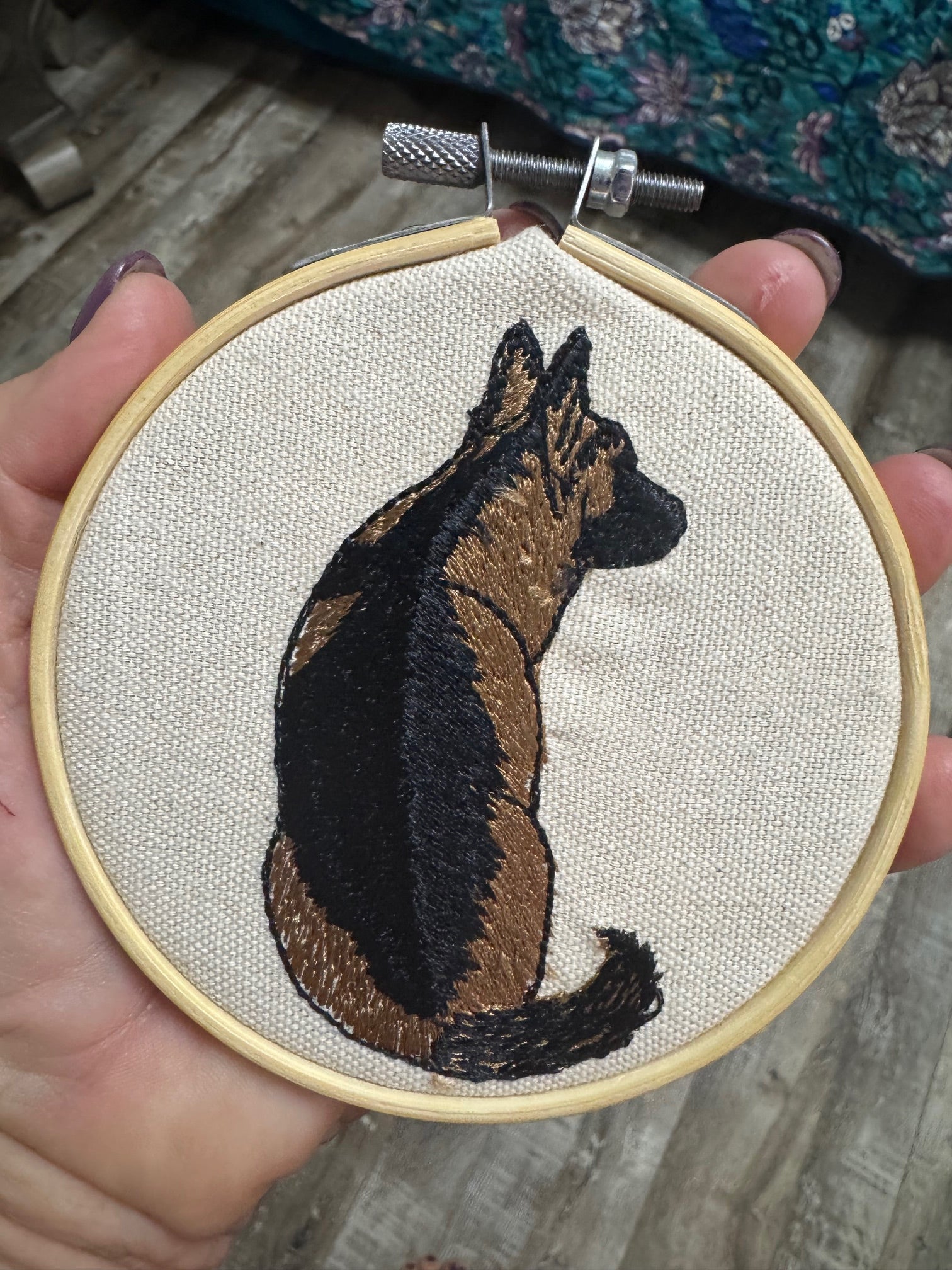 German Shepherd Machine Embroidered Framed Art | Tabletop Decor