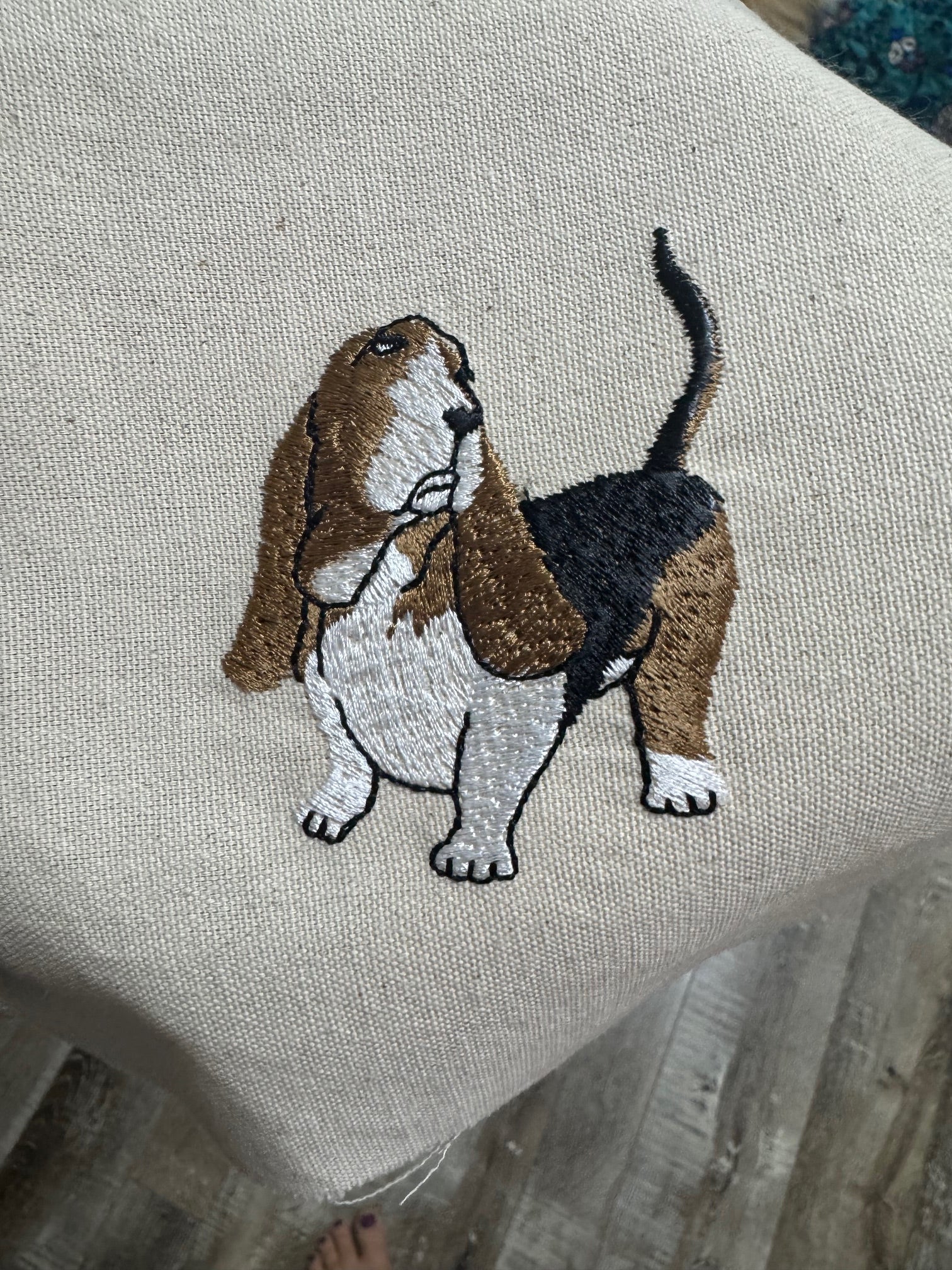 Basset Hound Machine Embroidered Framed Art | Tabletop Decor
