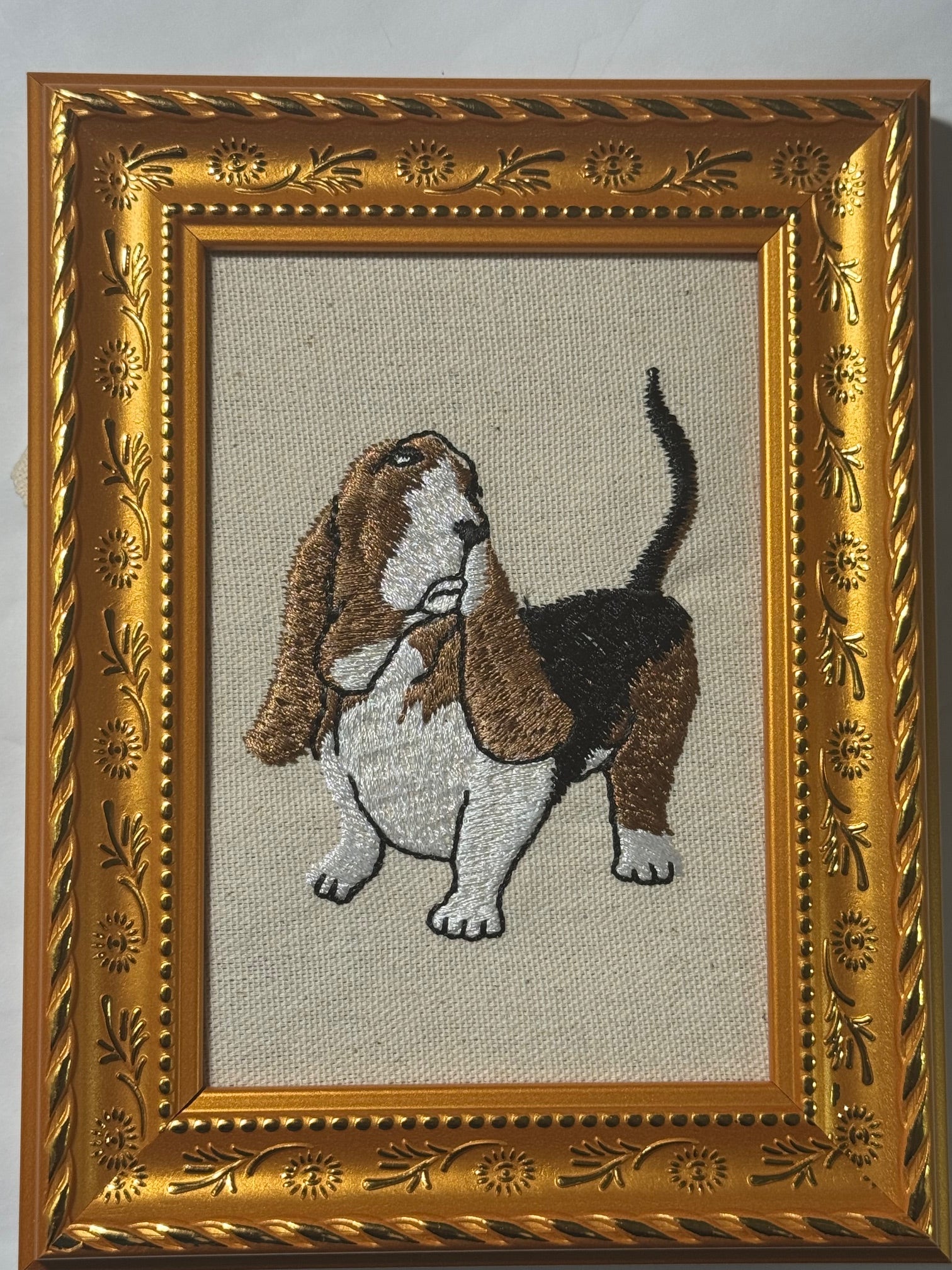 Basset Hound Machine Embroidered Framed Art | Tabletop Decor