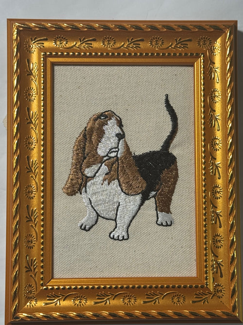 Basset Hound Machine Embroidered Framed Art | Tabletop Decor