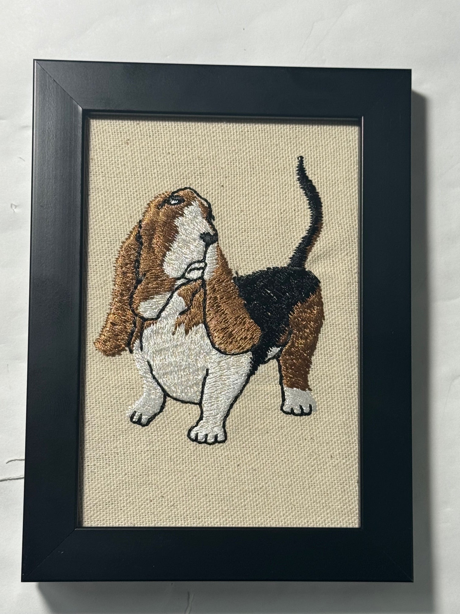 Basset Hound Machine Embroidered Framed Art | Tabletop Decor