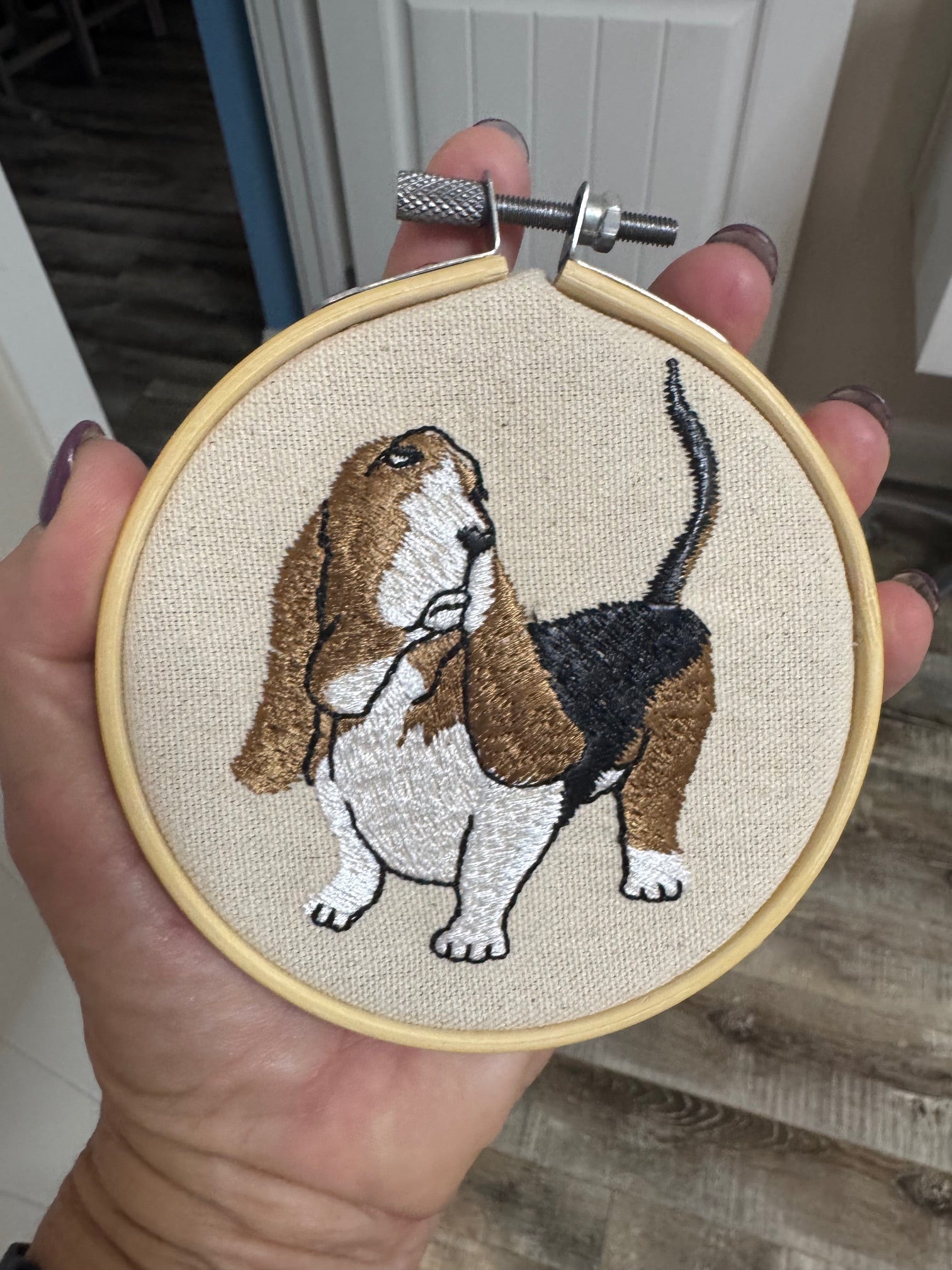 Basset Hound Machine Embroidered Framed Art | Tabletop Decor