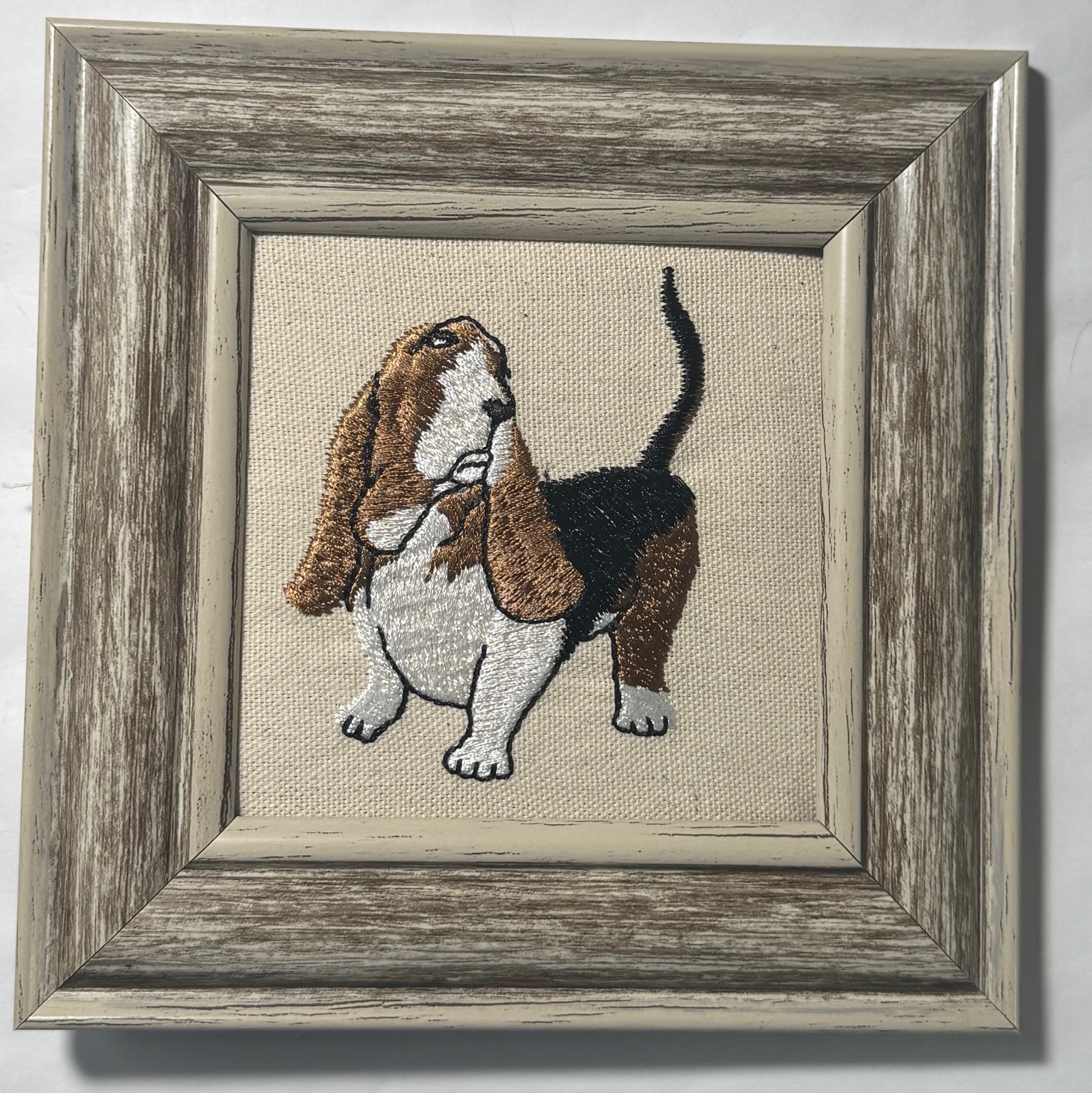 Basset Hound Machine Embroidered Framed Art | Tabletop Decor