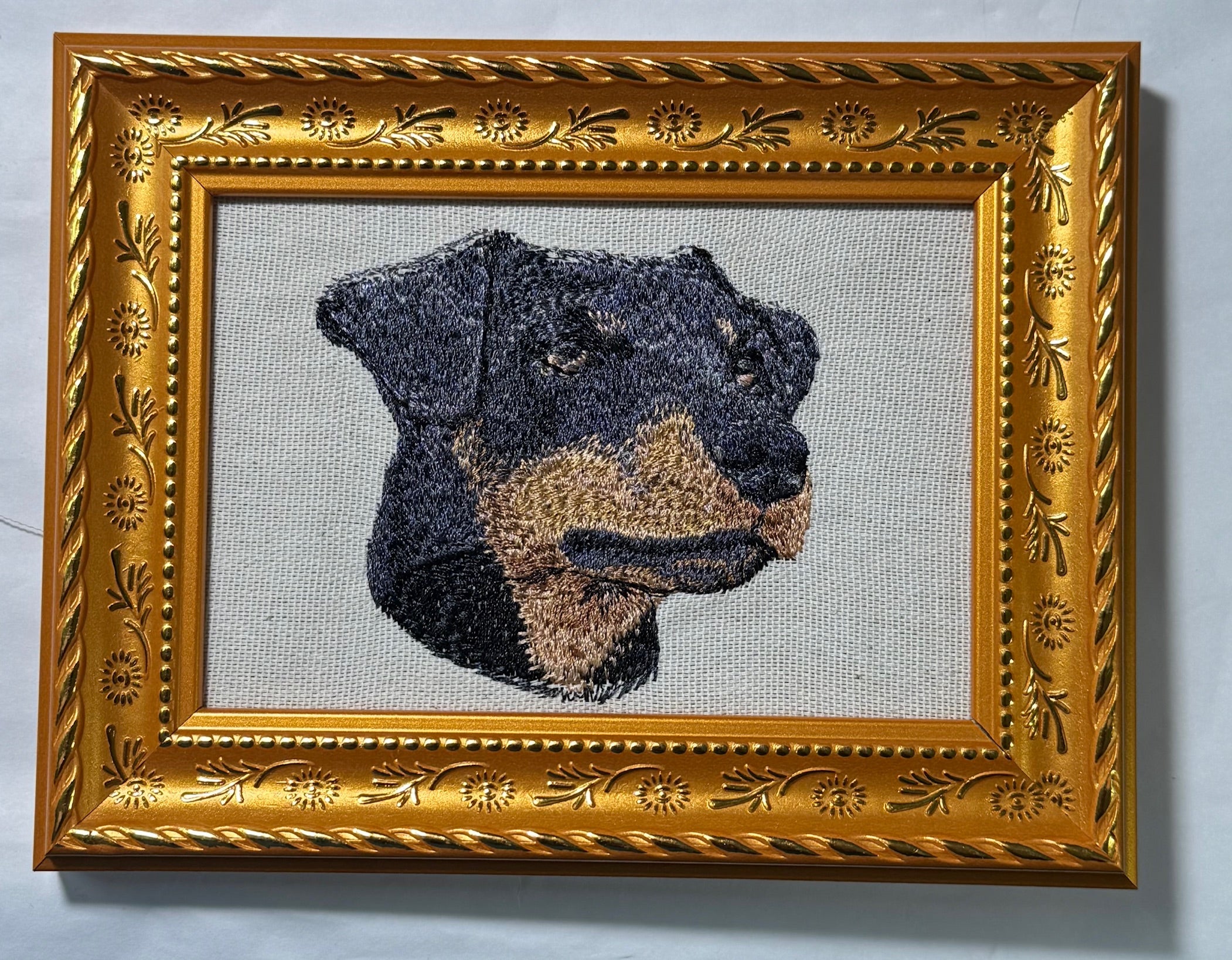 German Hunting Dog Machine Embroidered Framed Art | Tabletop Decor