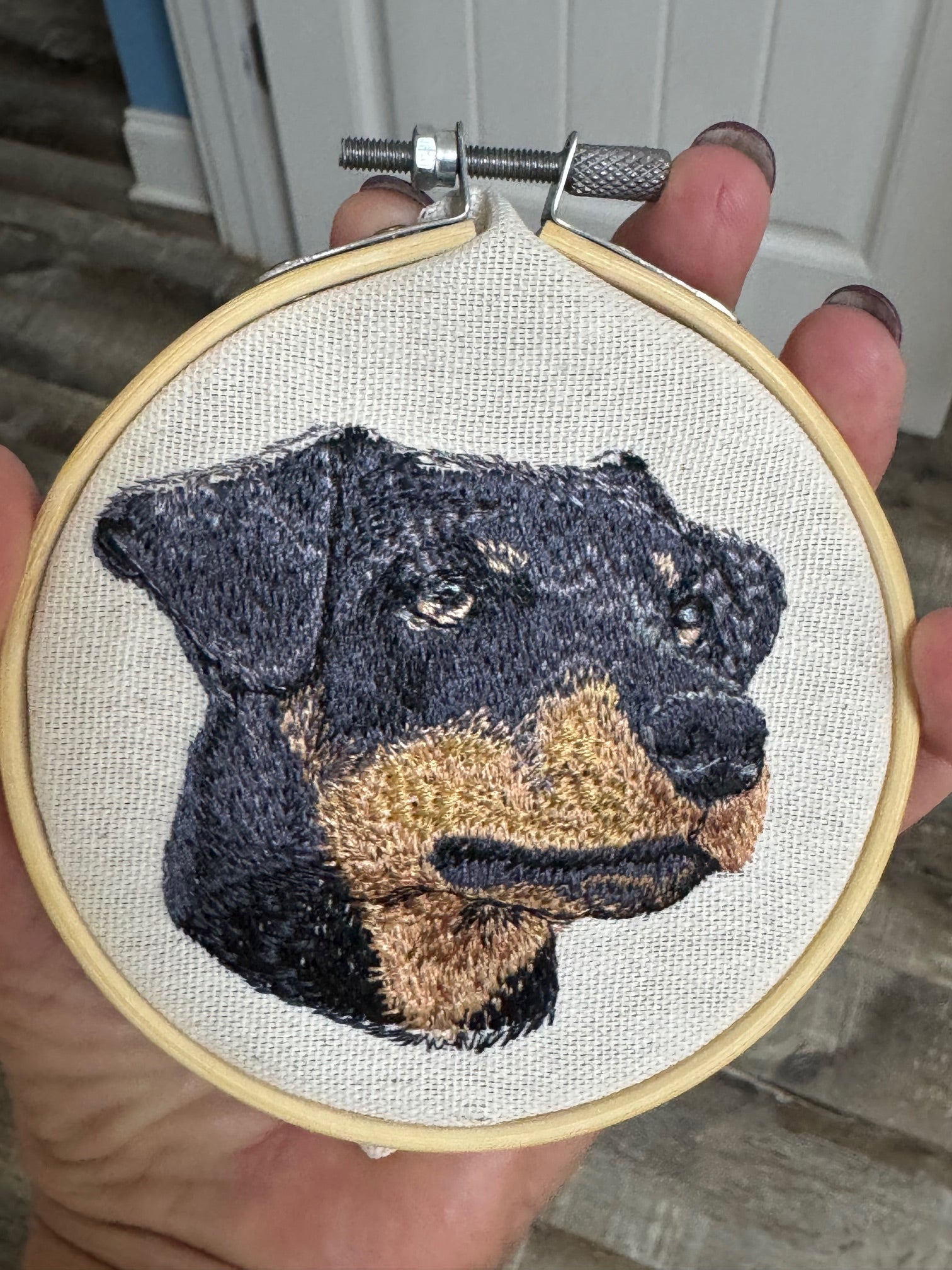 German Hunting Dog Machine Embroidered Framed Art | Tabletop Decor