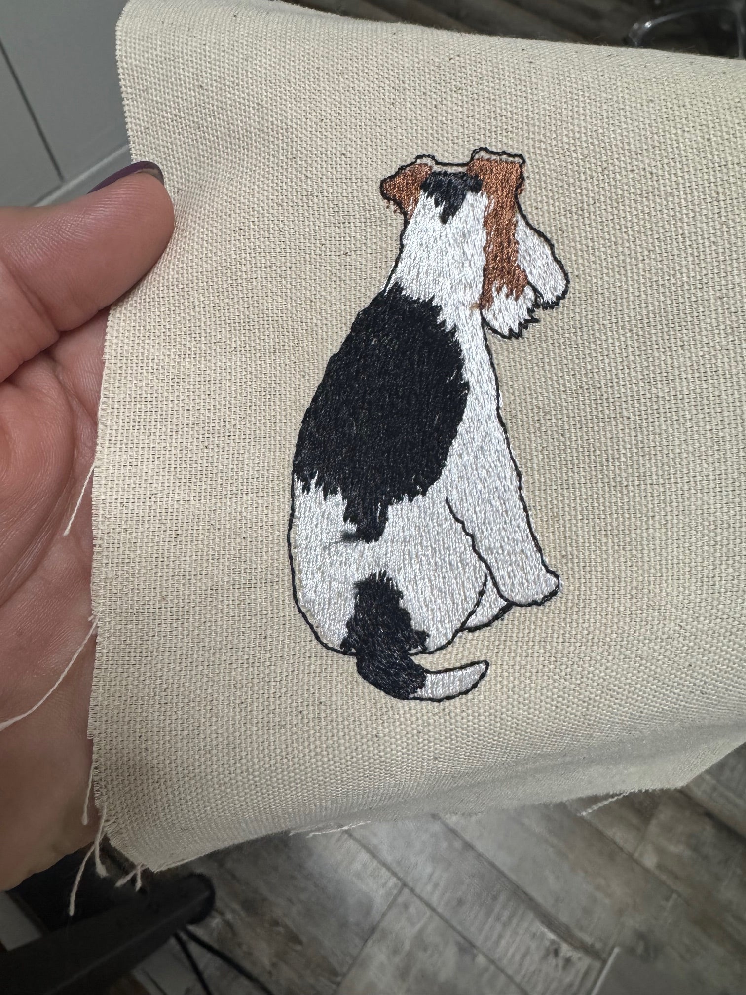 Fox Terrier Machine Embroidered Framed Art | Tabletop Decor