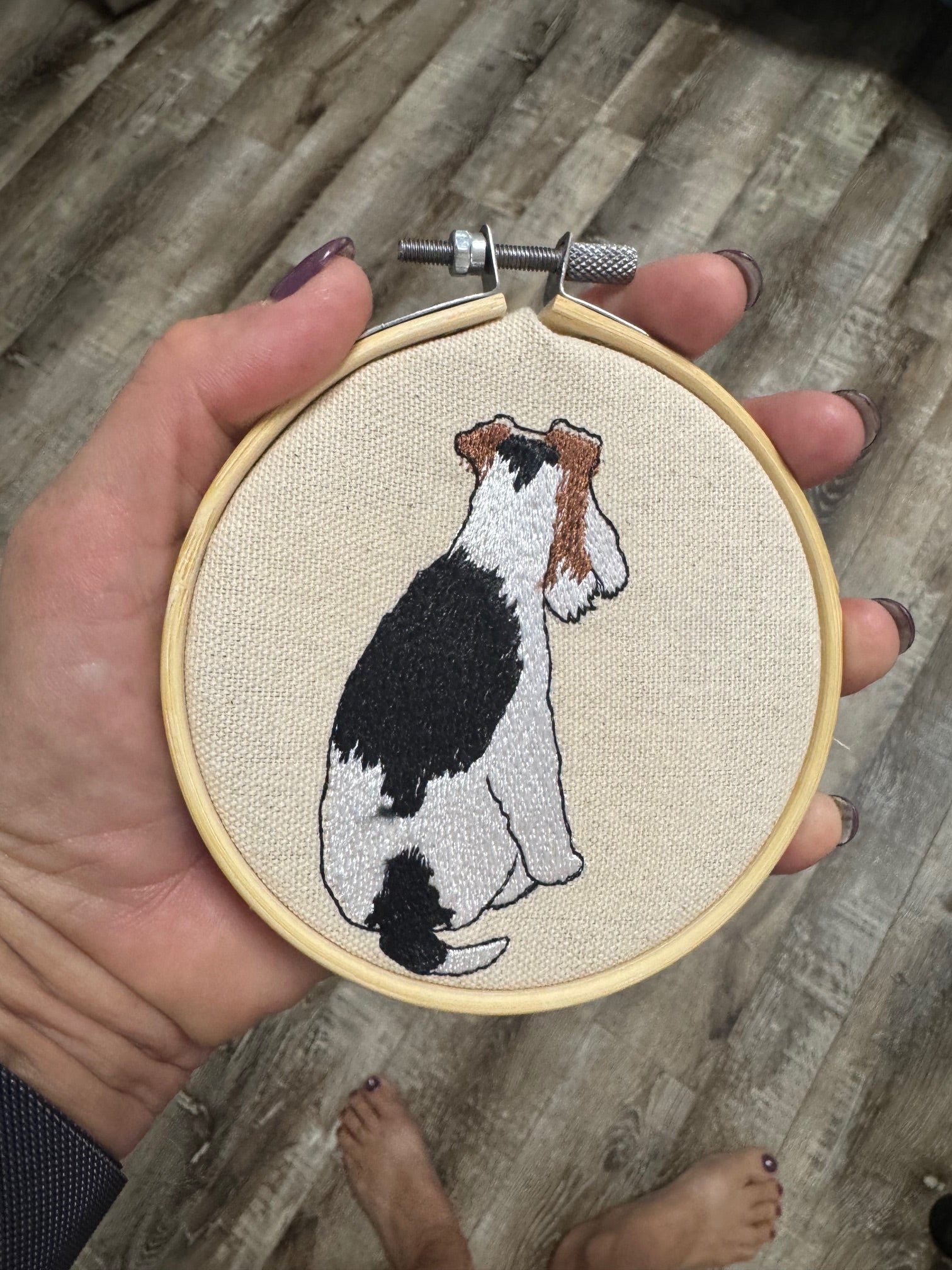 Fox Terrier Machine Embroidered Framed Art | Tabletop Decor