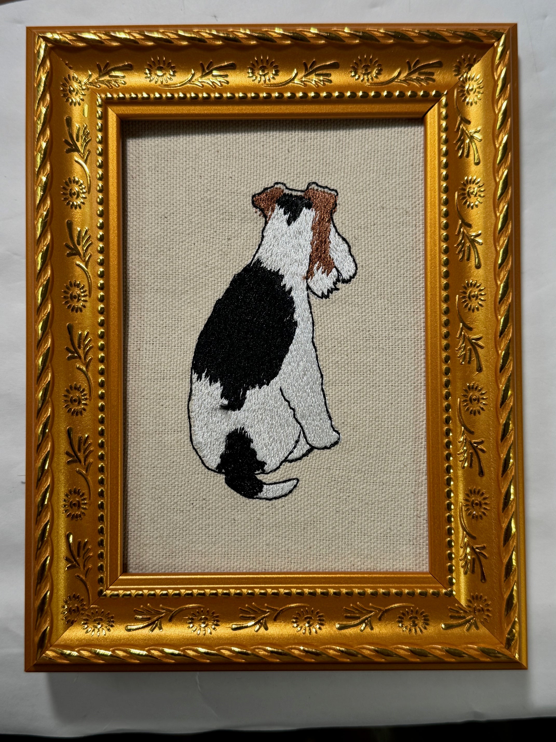 Fox Terrier Machine Embroidered Framed Art | Tabletop Decor