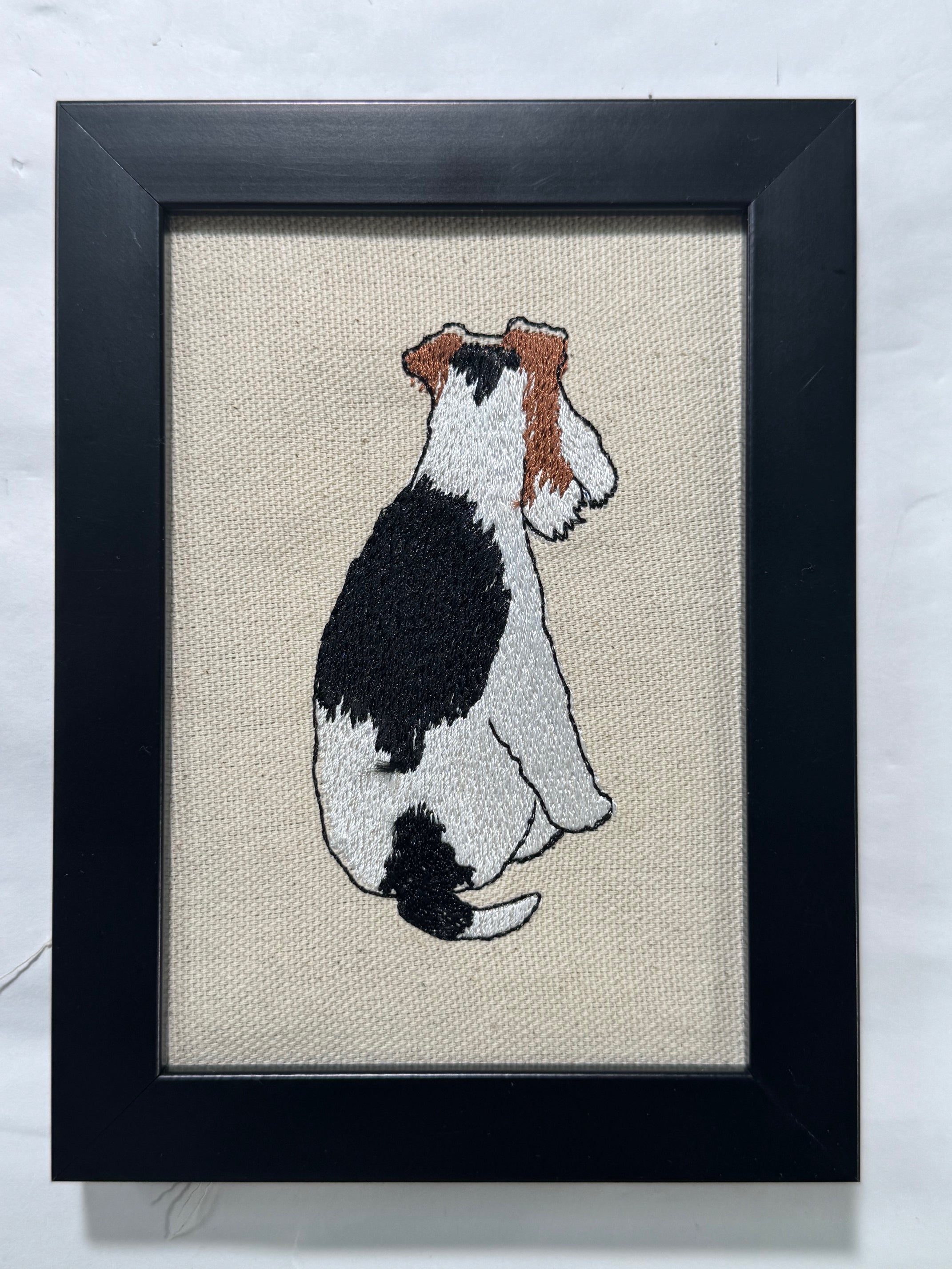Fox Terrier Machine Embroidered Framed Art | Tabletop Decor