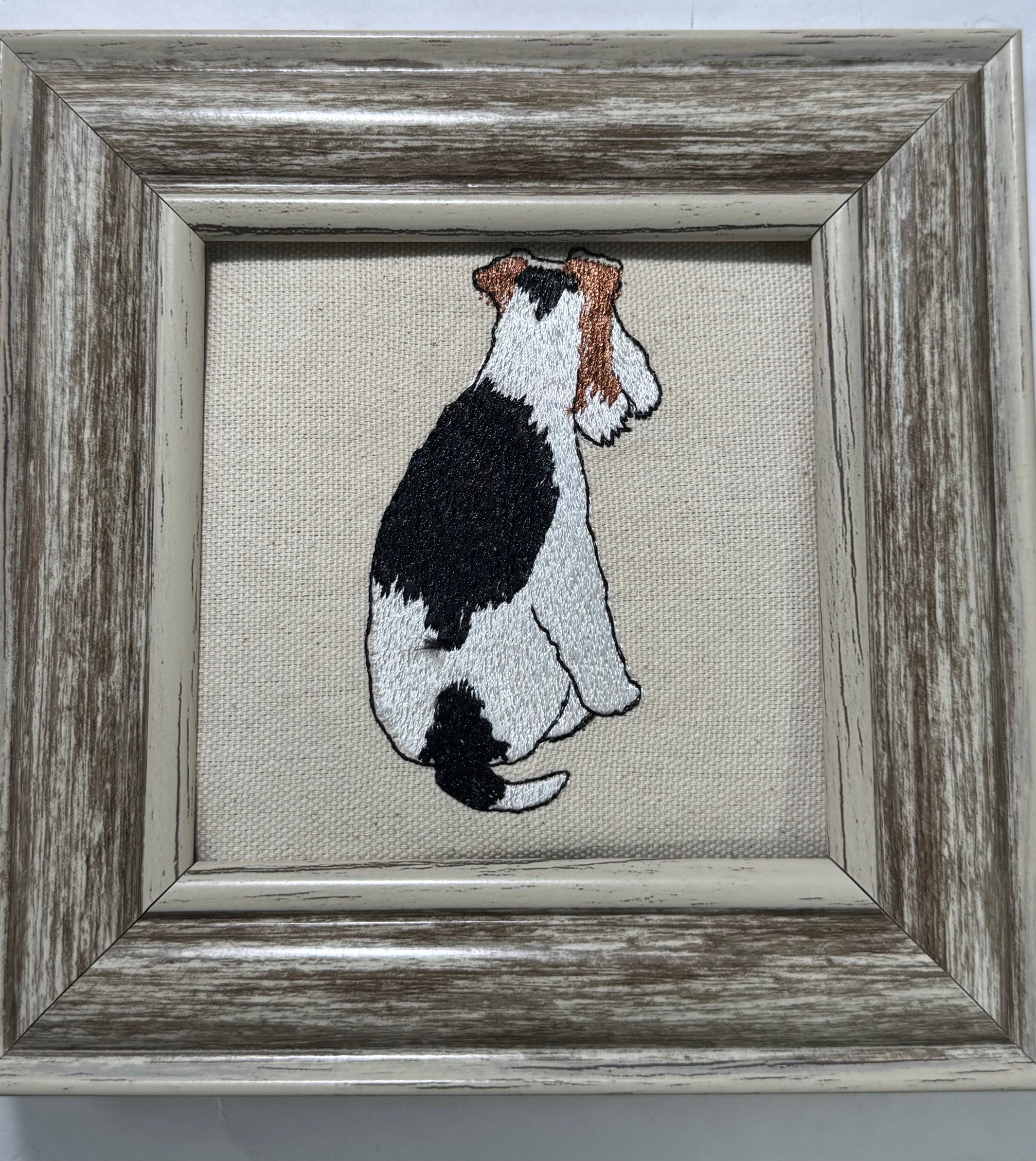 Fox Terrier Machine Embroidered Framed Art | Tabletop Decor