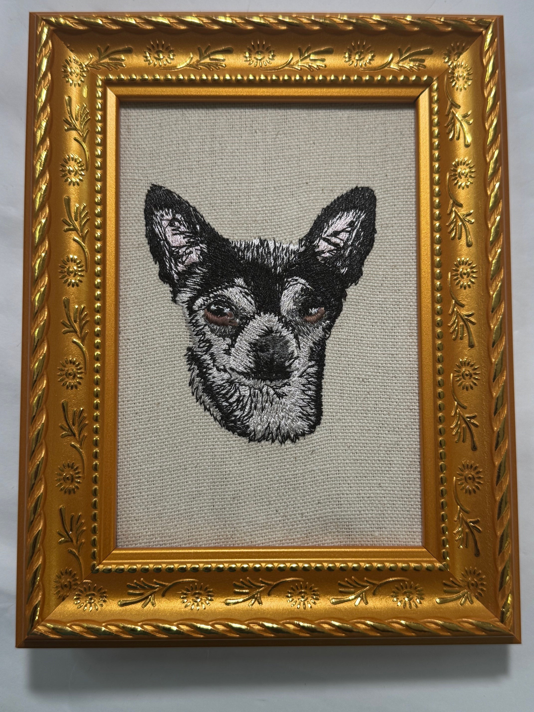 Chihuahua Machine Embroidered Framed Art No. 2 | Tabletop Decor