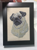 Pug Dog Breed Machine Embroidered on Canvas Fabric and Framed!