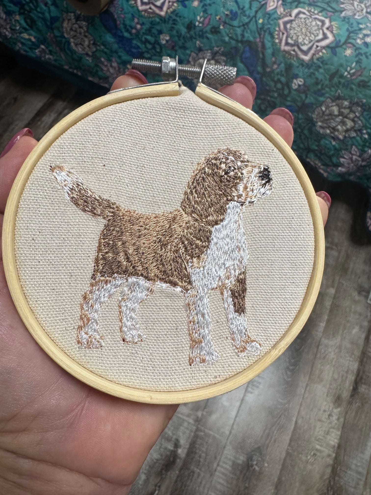 Beagle Machine Embroidered and Framed!