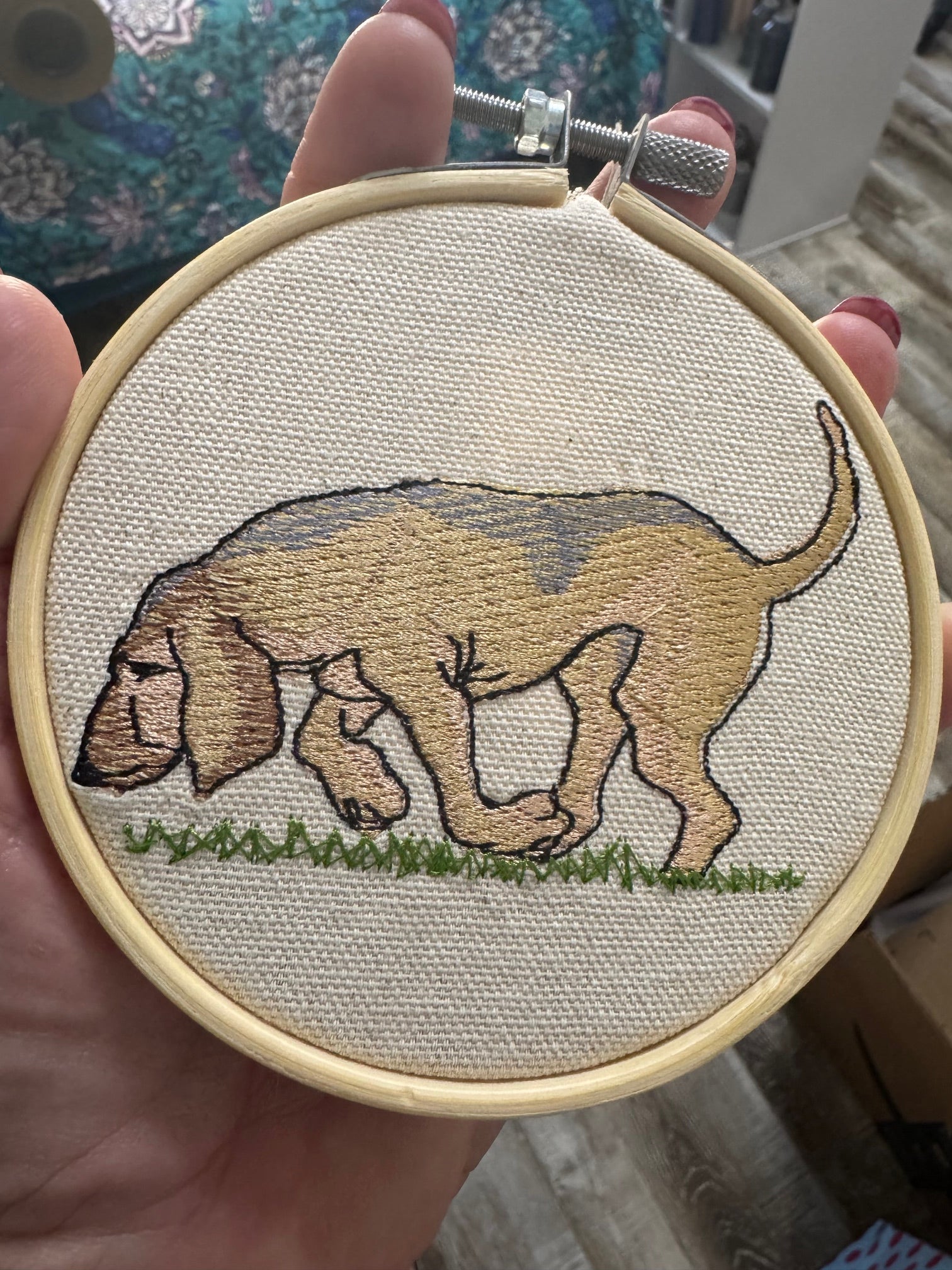 Bloodhound Machine Embroidered Framed Art | Tabletop Decor