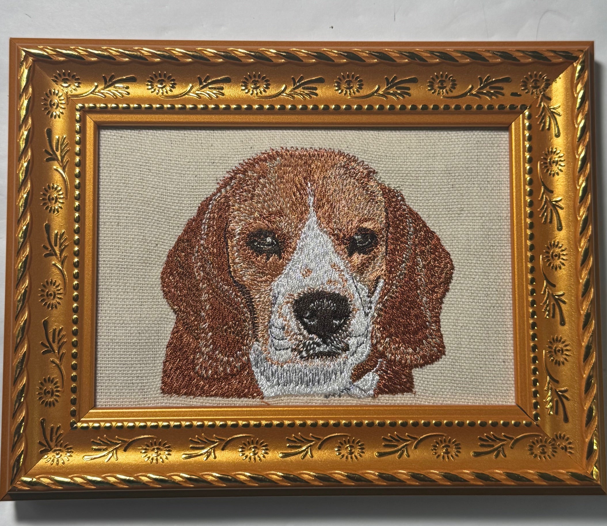 Beagle Machine Embroidered Framed Art | Tabletop Decor