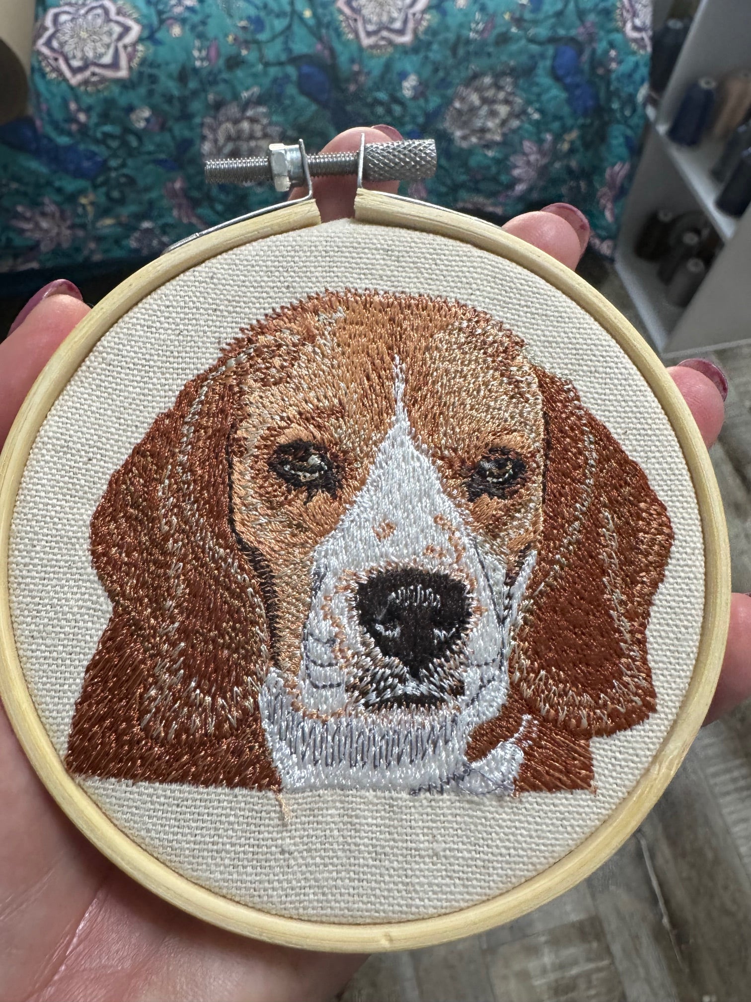 Beagle Machine Embroidered Framed Art | Tabletop Decor