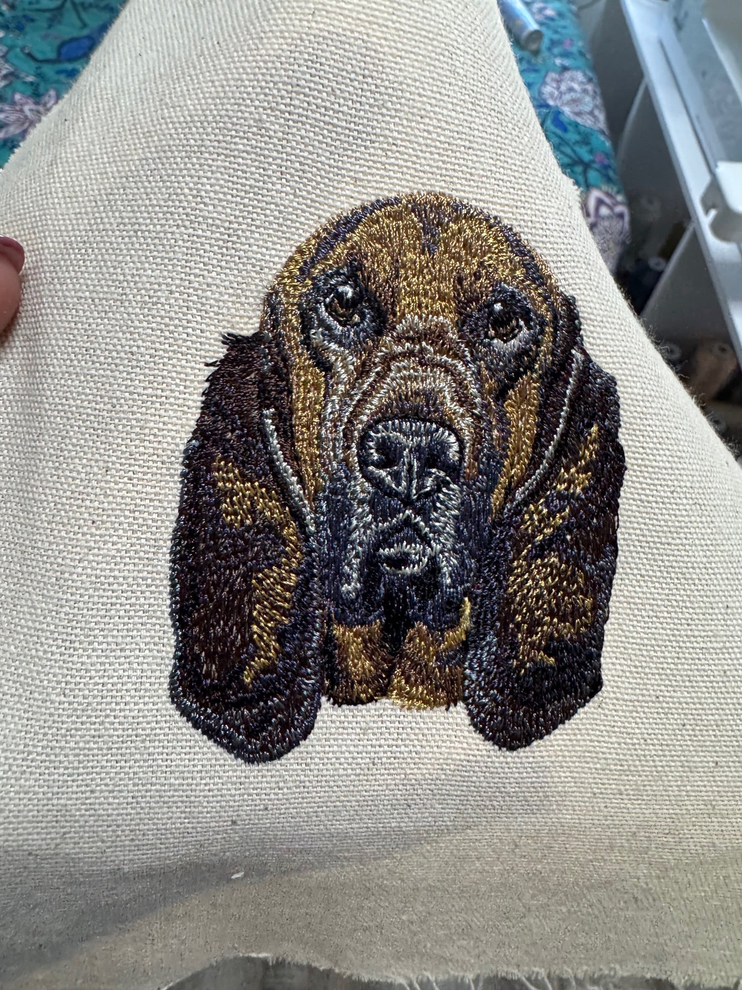 Bloodhound Machine Embroidered Framed Art | Tabletop Decor