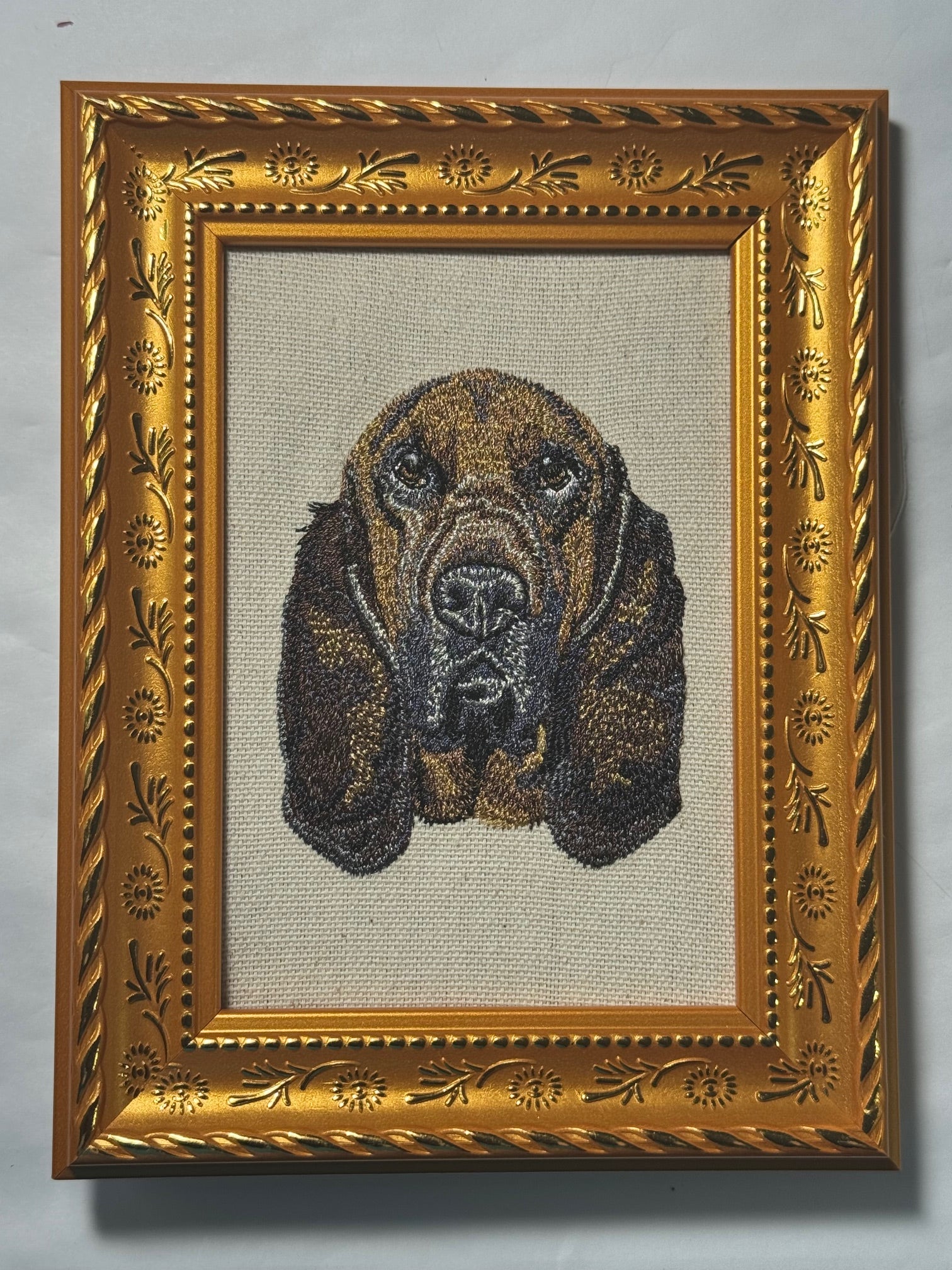Bloodhound Machine Embroidered Framed Art | Tabletop Decor