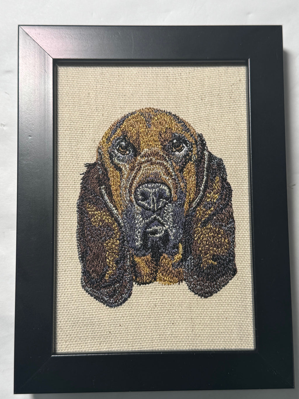Bloodhound Machine Embroidered Framed Art | Tabletop Decor