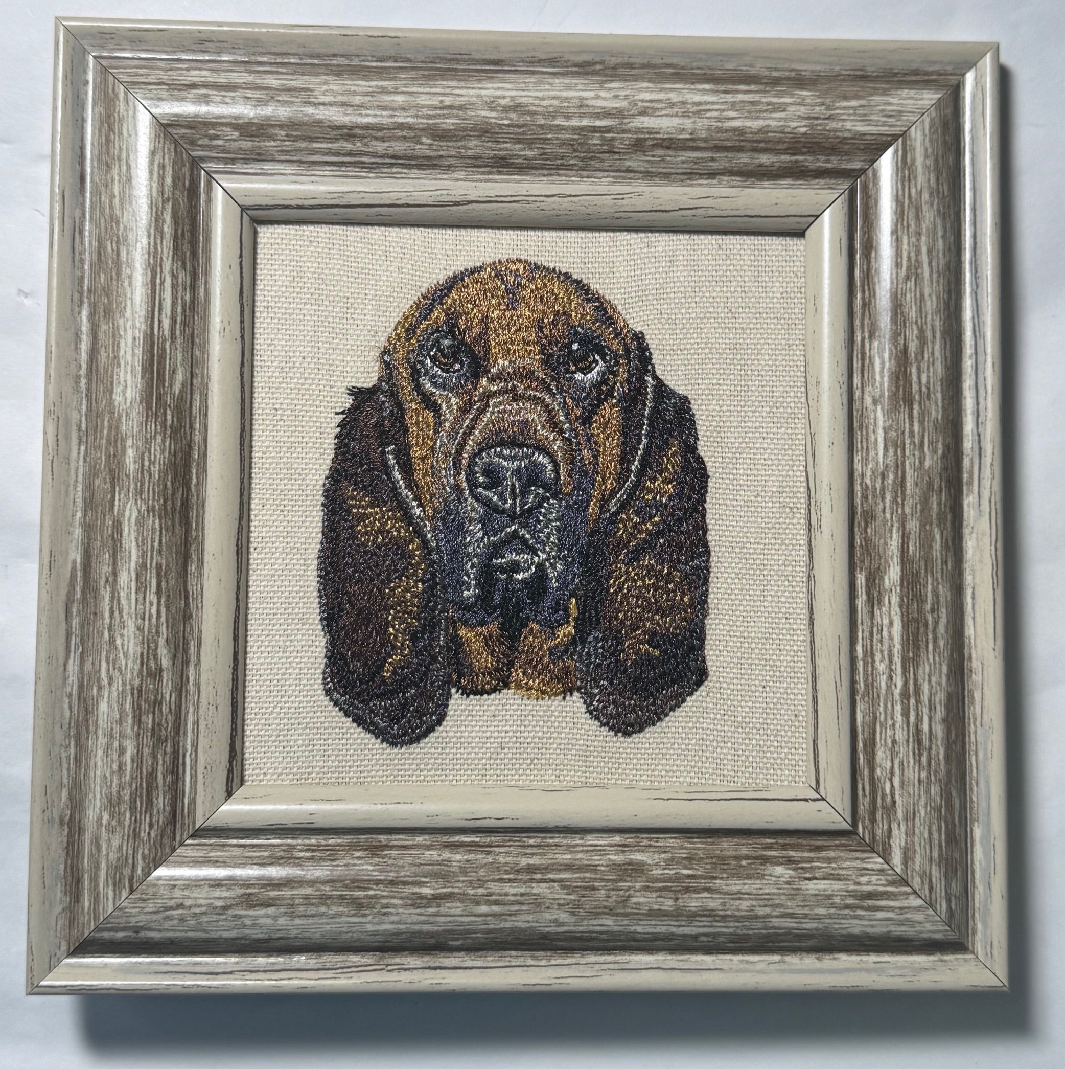 Bloodhound Machine Embroidered Framed Art | Tabletop Decor