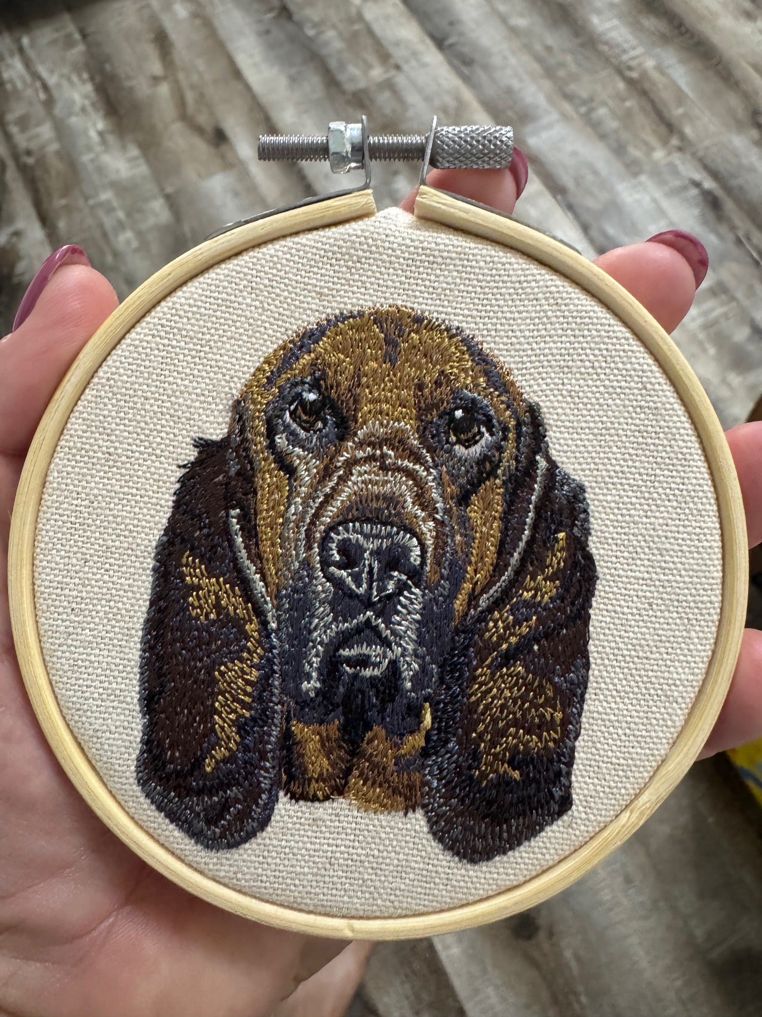 Bloodhound Machine Embroidered Framed Art | Tabletop Decor