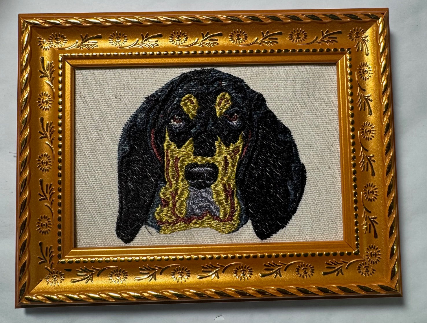 Bloodhound Machine Embroidered Framed Art | Tabletop Decor