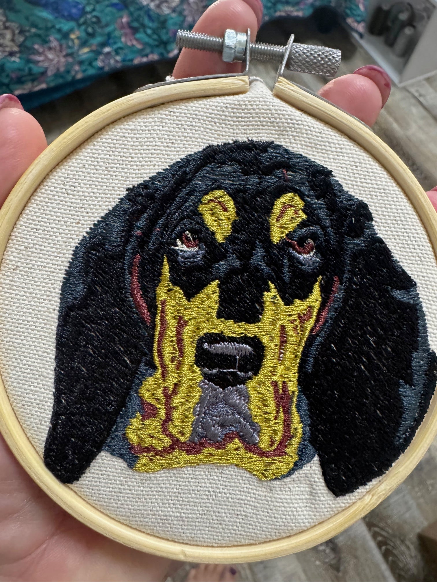 Bloodhound Machine Embroidered Framed Art | Tabletop Decor