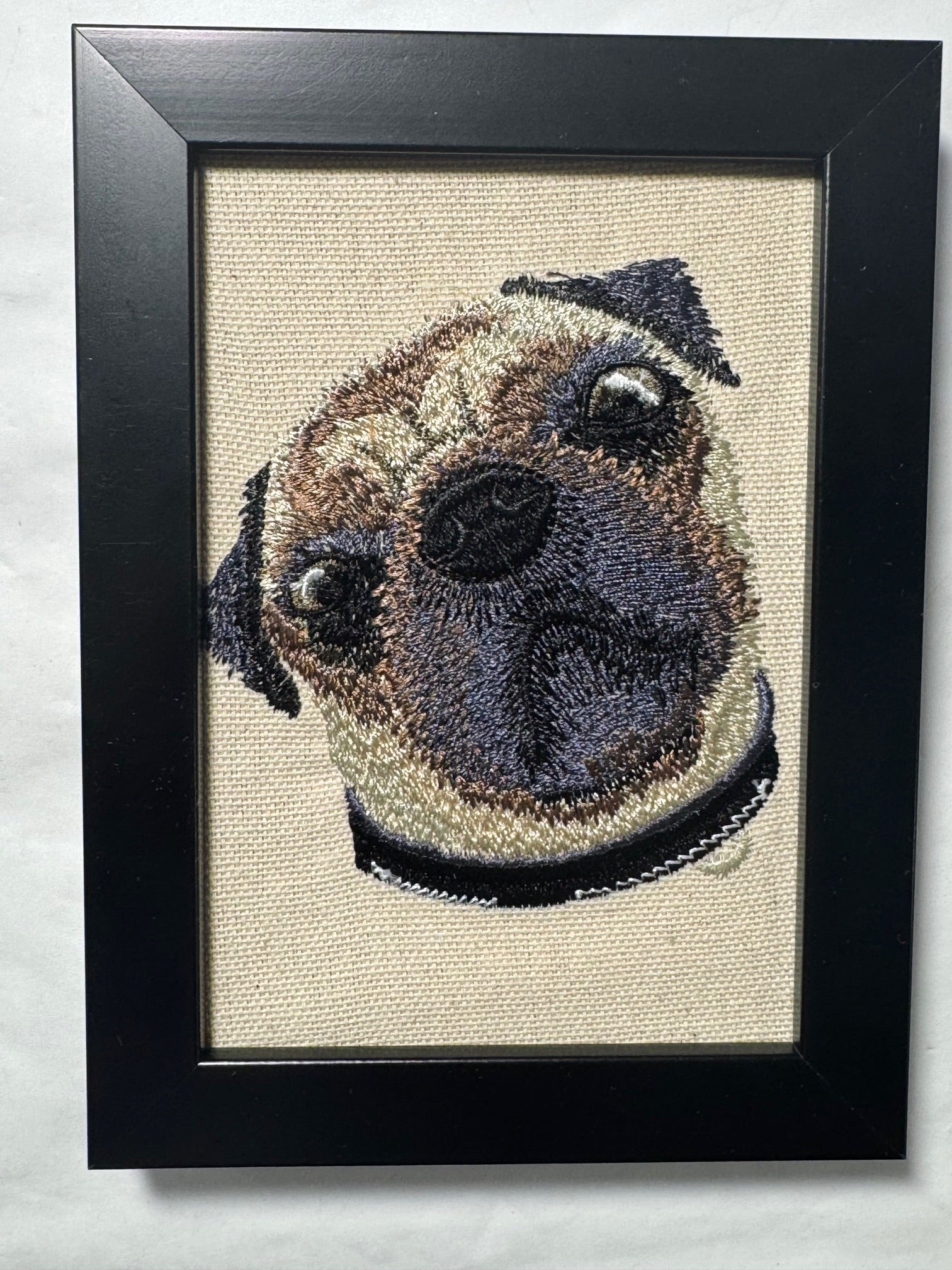 Pug Machine Embroidered Framed Art | Tabletop Decor
