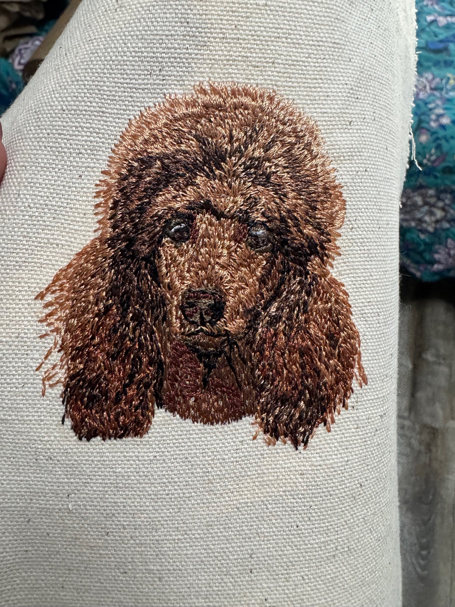 Apricot Red Poodle Machine Embroidered Framed Art | Tabletop Decor for Home or Office