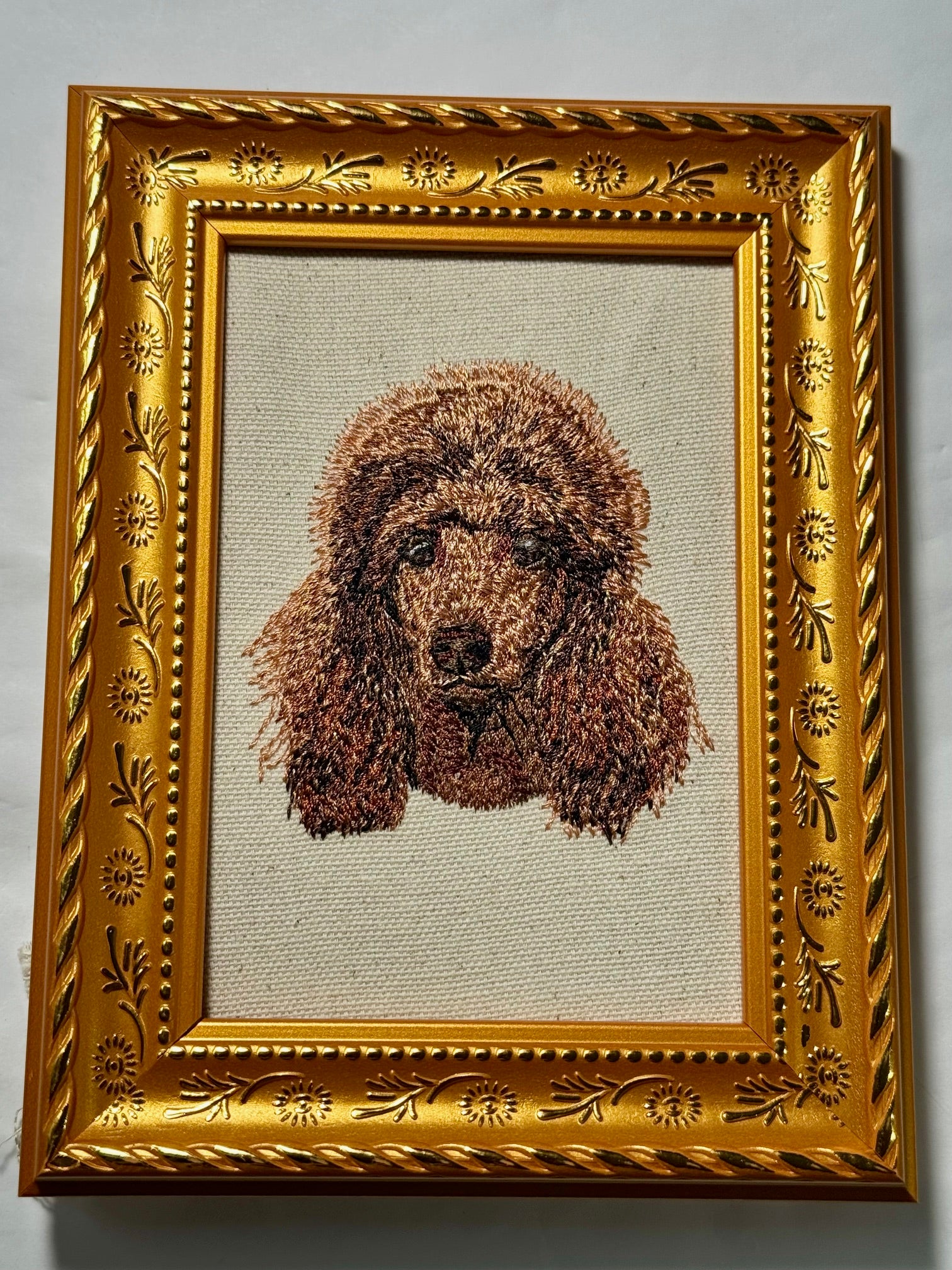 Apricot Red Poodle Machine Embroidered Framed Art | Tabletop Decor for Home or Office