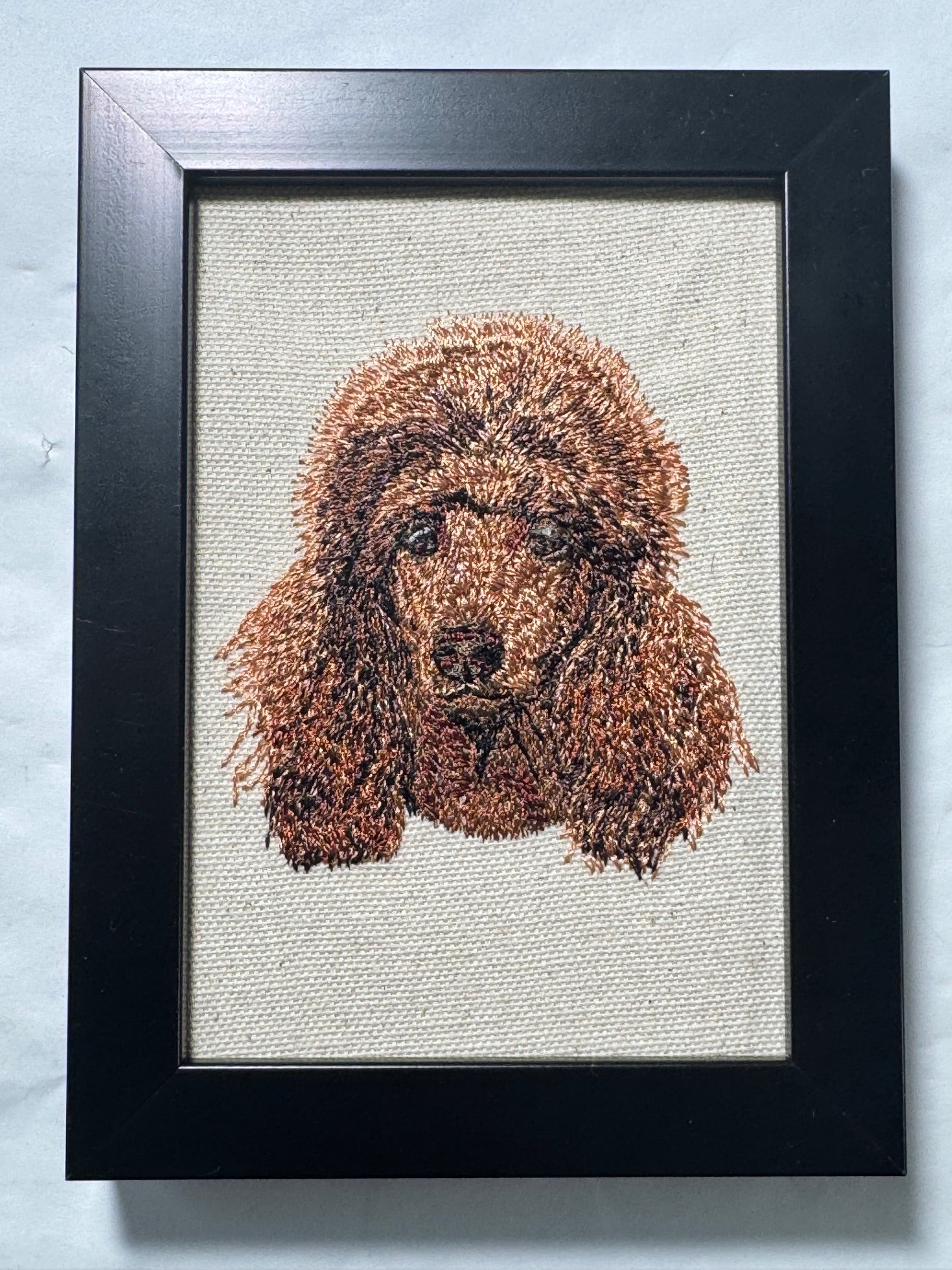 Apricot Red Poodle Machine Embroidered Framed Art | Tabletop Decor for Home or Office
