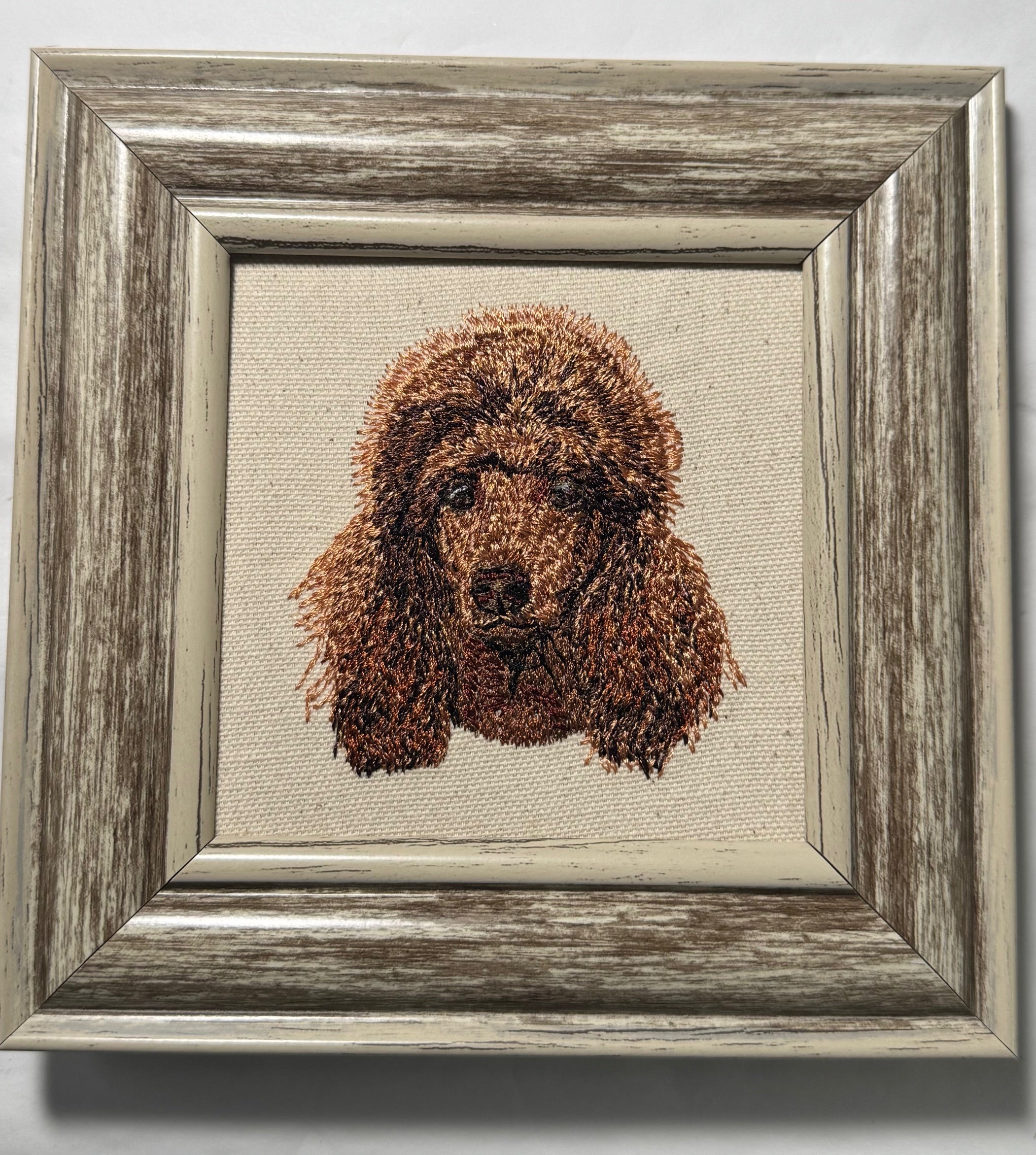 Apricot Red Poodle Machine Embroidered Framed Art | Tabletop Decor for Home or Office