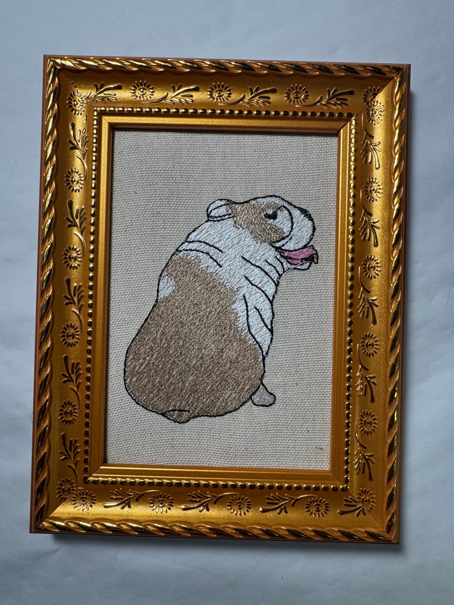 Bulldog Machine Embroidered Framed Art | Tabletop Decor for Home or Office