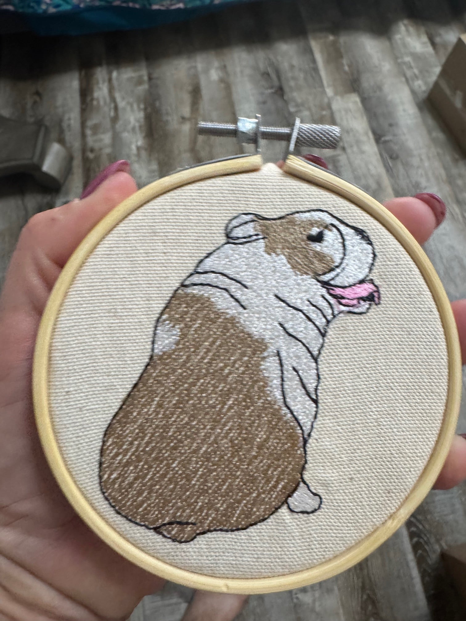 Bulldog Machine Embroidered Framed Art | Tabletop Decor for Home or Office